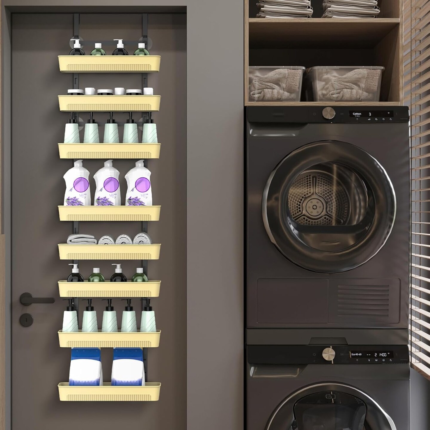 8-Tier Over The Door Pantry Organizer with Adjustable Baskets - Black Hanging Spice Rack, Door-Mounted Storage for Kitchen, Bathroom, Laundry Room - No Drilling