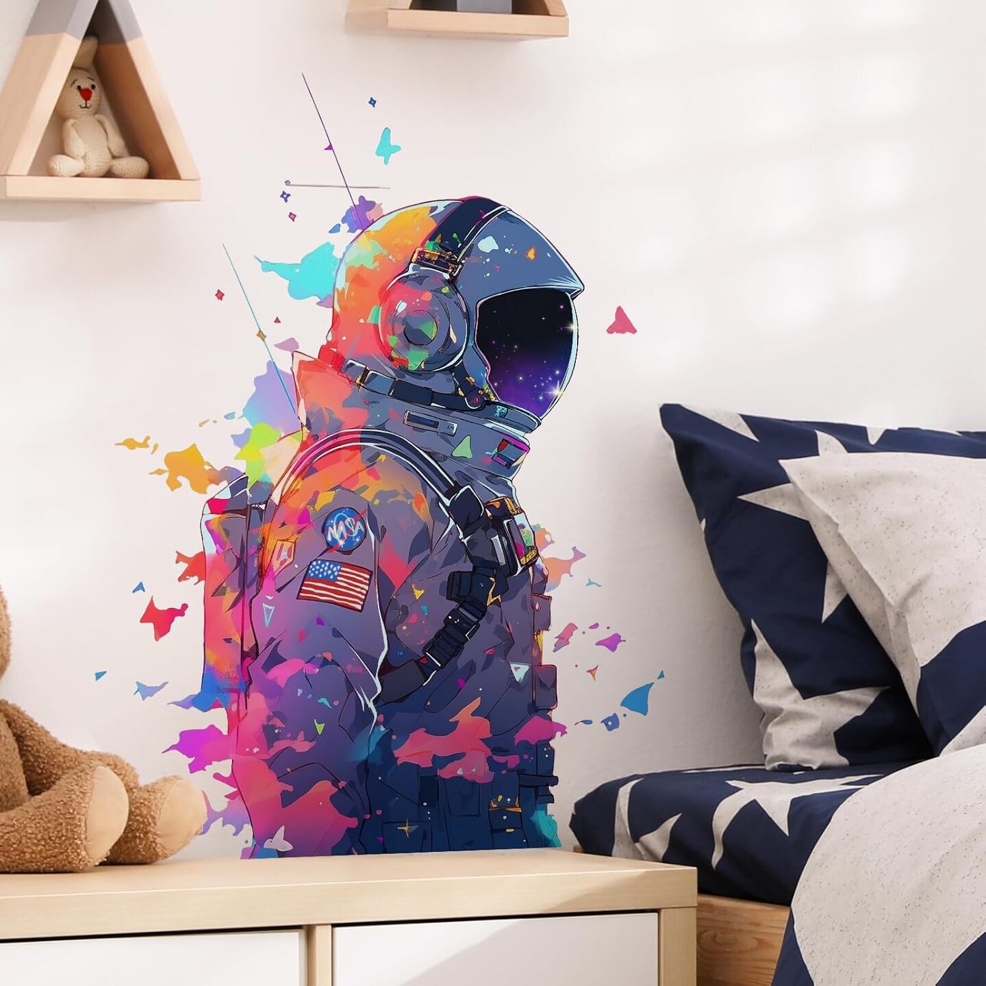 Astronaut Wall Decals – Colorful Smoke Peel & Stick Stickers for Kids’ Room & Nursery