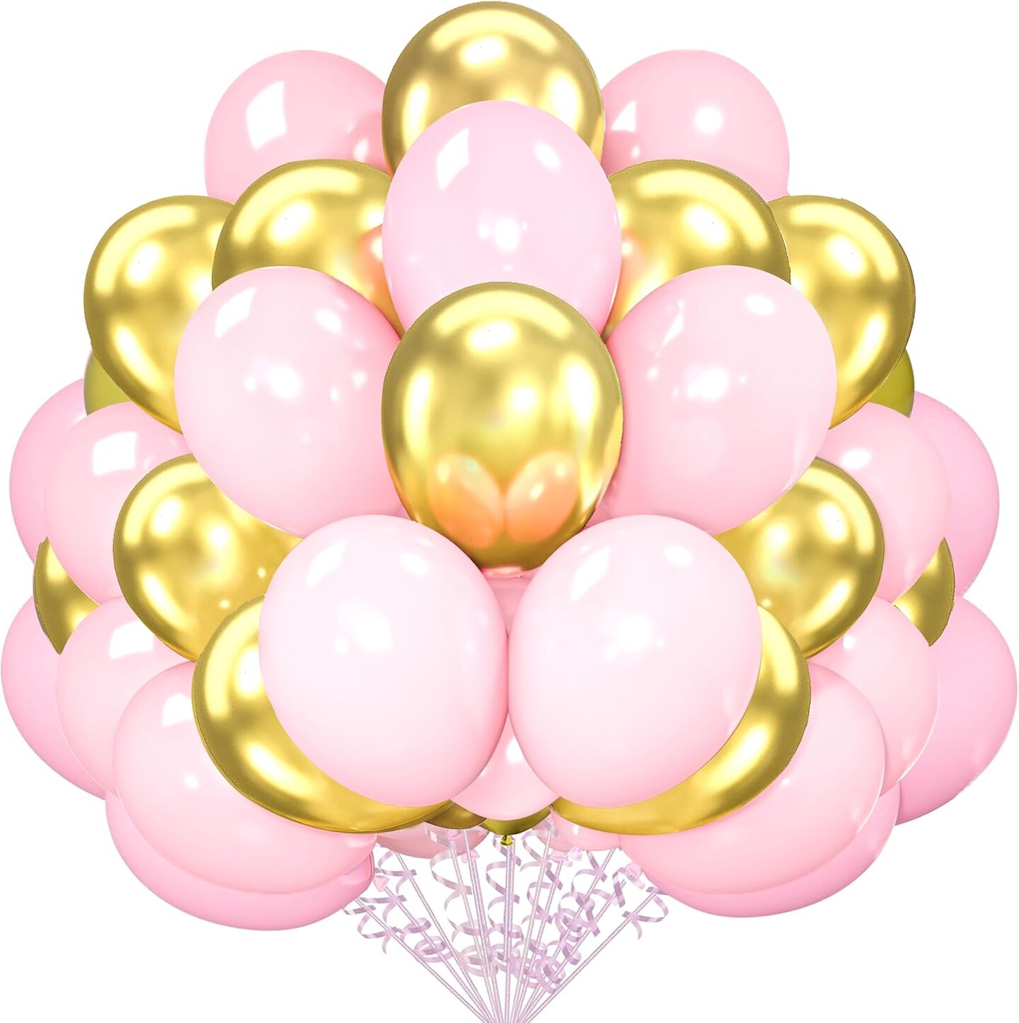 Pink and Gold Balloons 12 inch 100 Pack Matte Light Pink Matellic Gold Chrome Latex