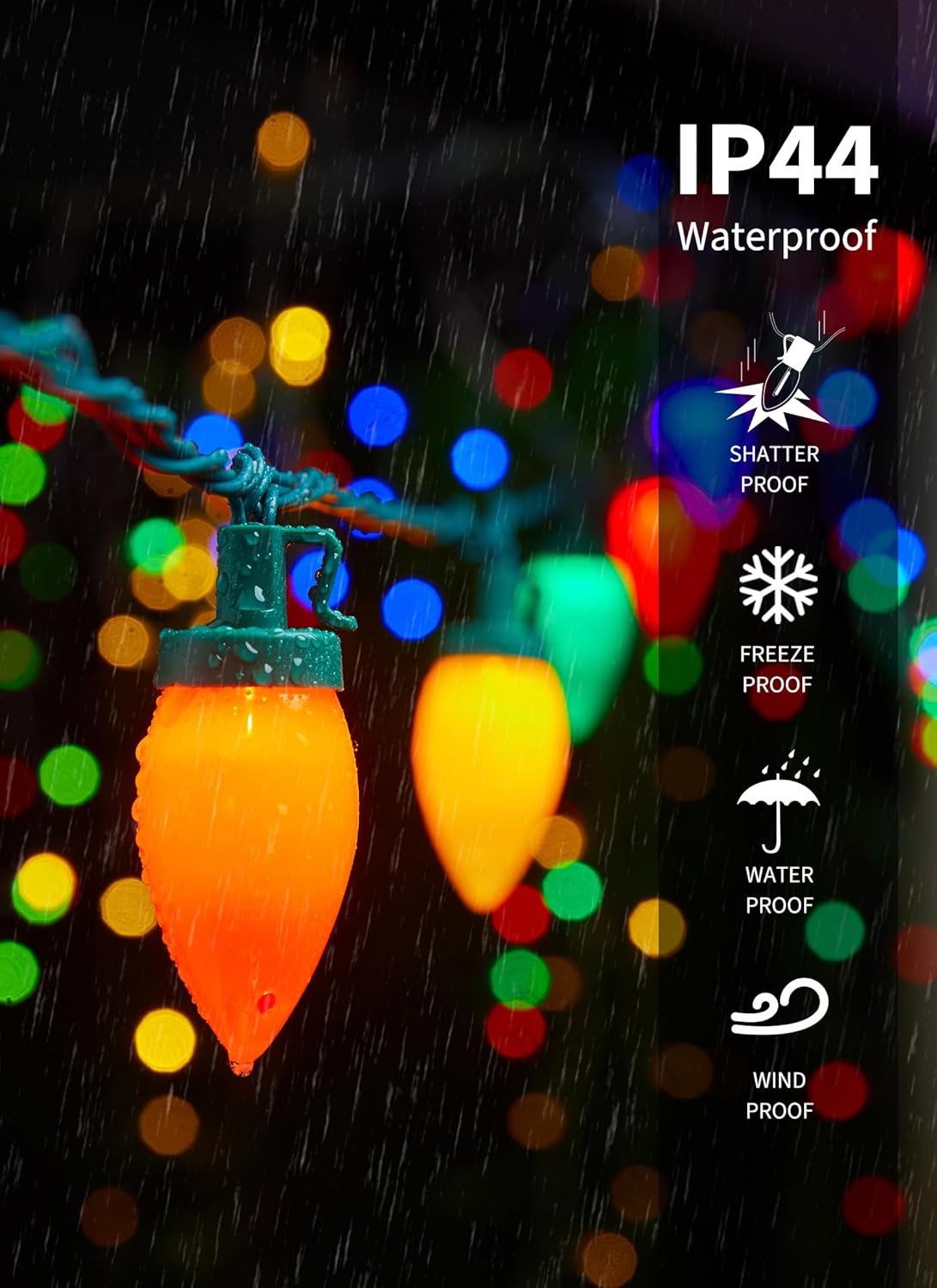 C9 Christmas Lights Outdoor Waterproof, 81 Feet 100 LED C9 String Lights with Timer &#x26; 8 Light Mode, Connectable Christmas Tree Lights for Indoor Outside Roofline Patio Decorations, Multicolor