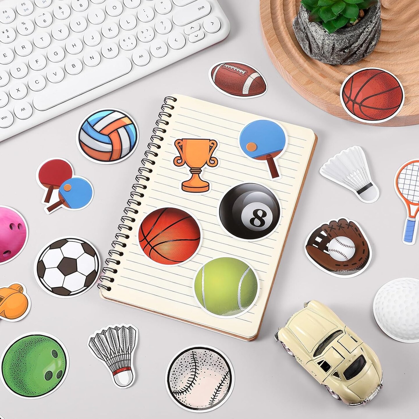 200 Pcs Sport Stickers Bulk for Water Bottles Vinyl Waterproof Mixed Balls Stickers Sports Sport Ball Stickers for Sports Party Favors Birthday Supplies