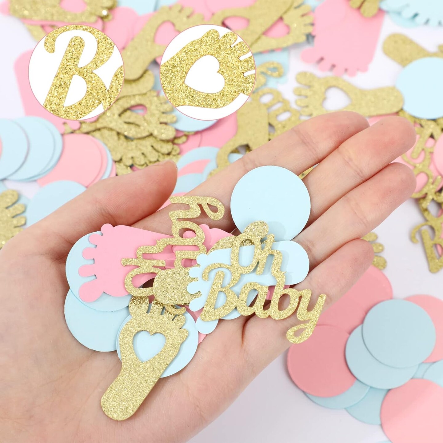 350PCS Gender Reveal Confetti – Pink, Blue & Gold Baby Shower Table Decor