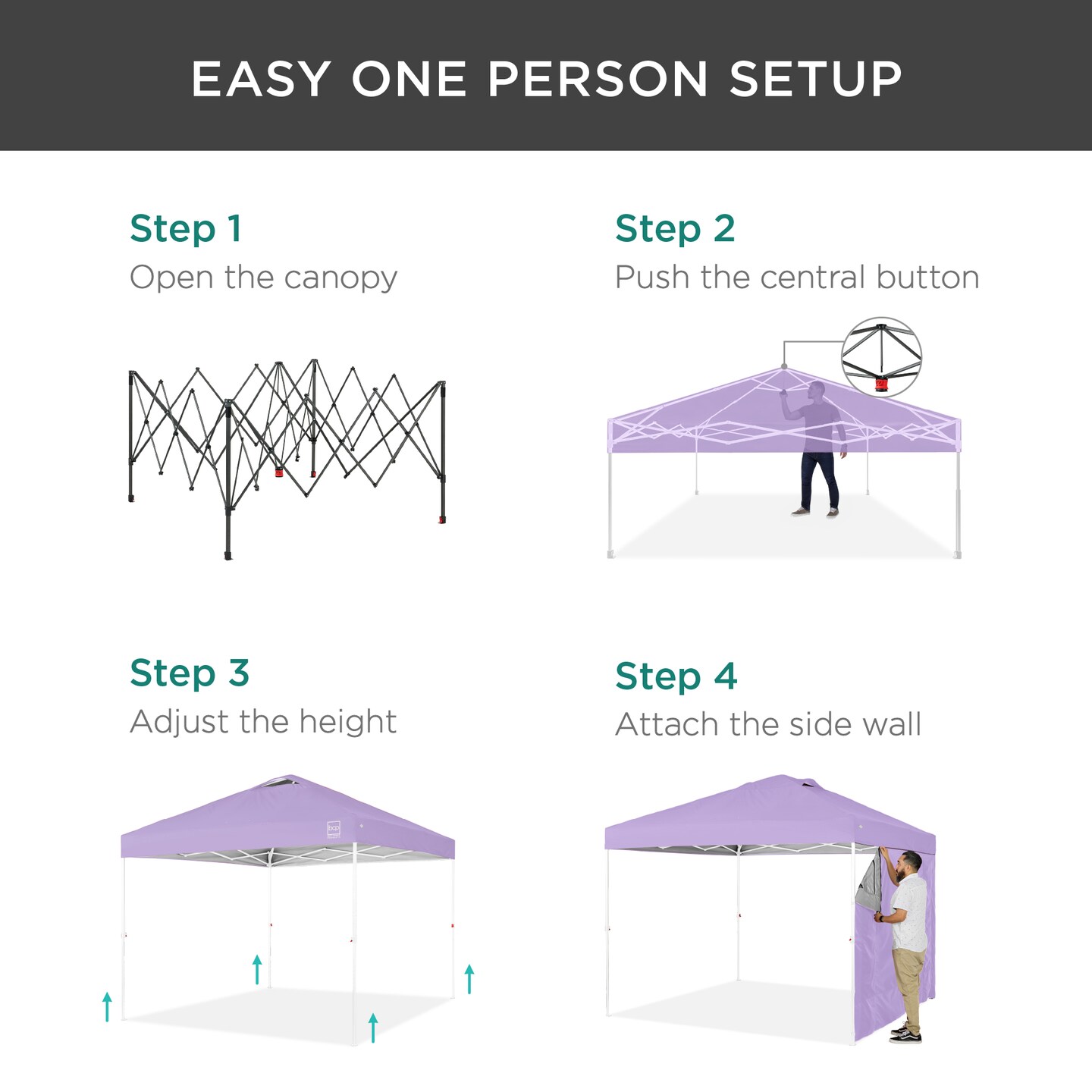 Best Choice Products 10x10ft Easy Setup Pop Up Canopy, Portable Tent w/ Side Wall, 1-Button Push, Case