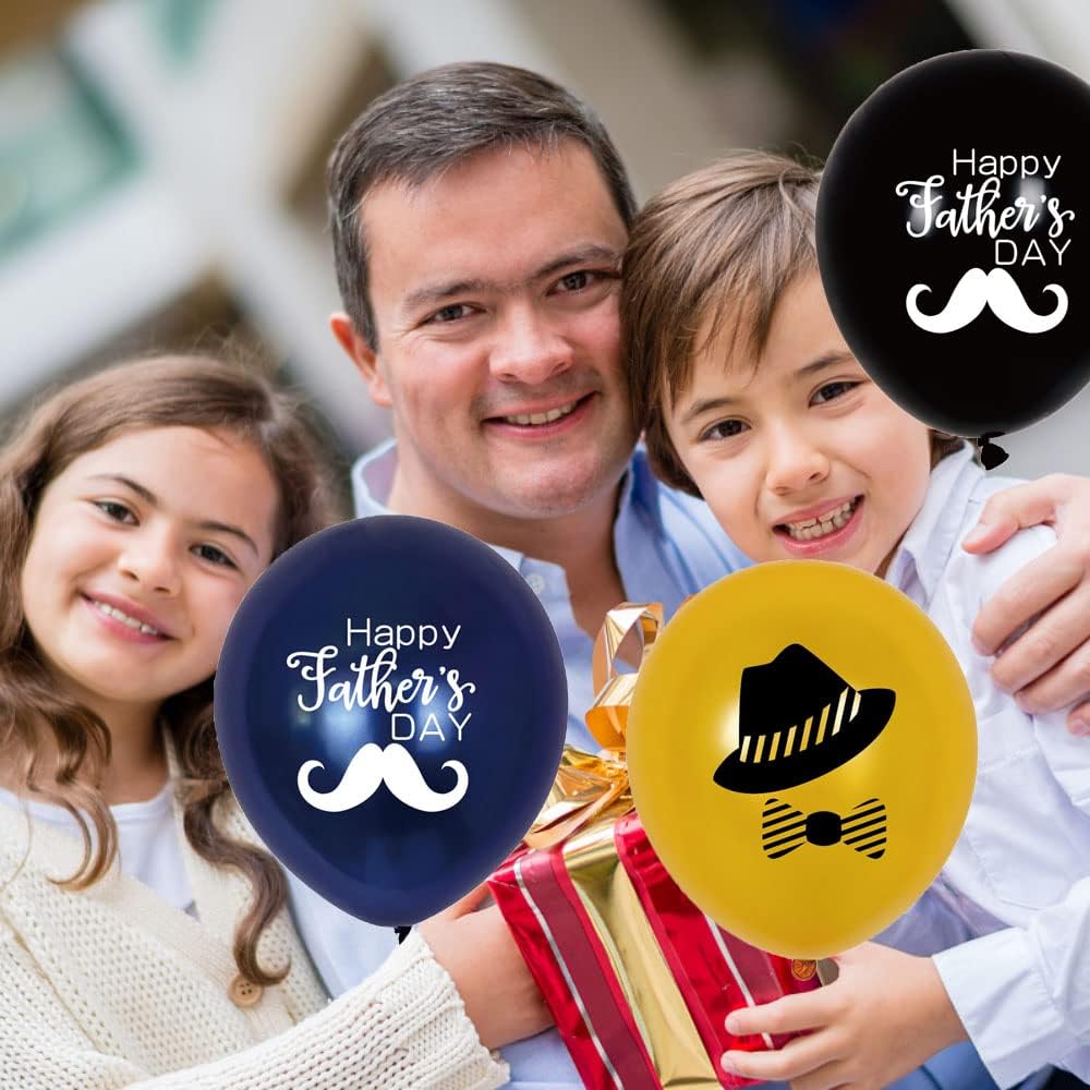 Happy Father&#x27;s Day Balloon Party Decoration Supplies, 12pcs Latex Balloon Set, black, dark blue, gold, the best Dad&#x27;s birthday party party party supplies