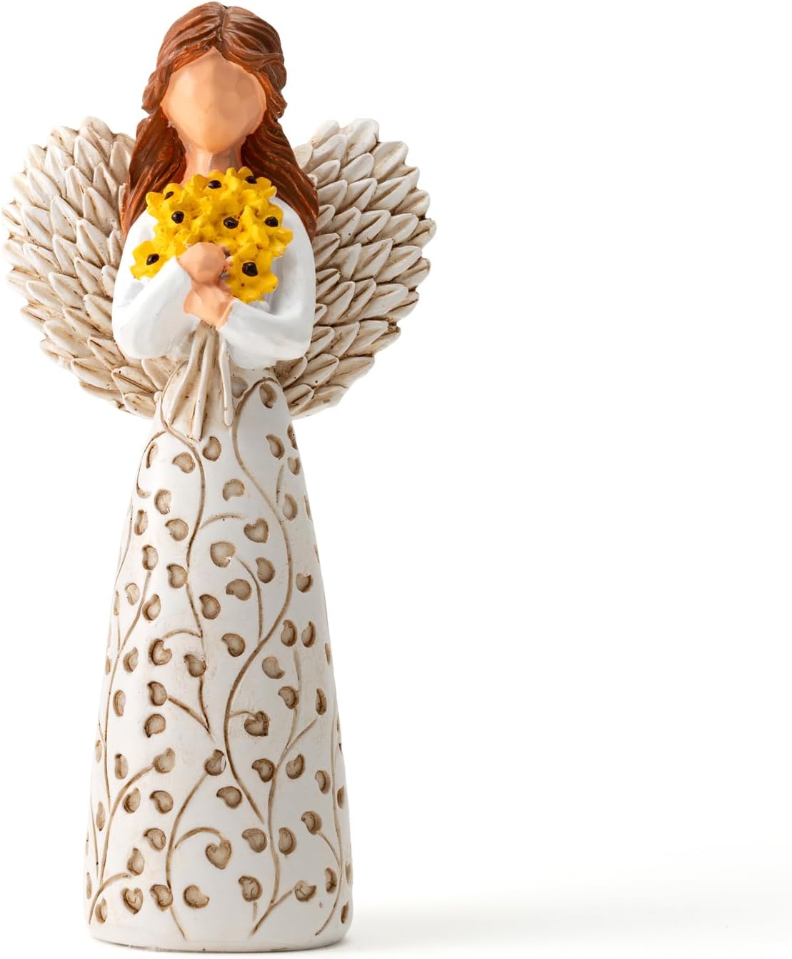 Hand-Painted Angel Figurine – Sunflower & Tree of Life, 5.9" Collectible Gift