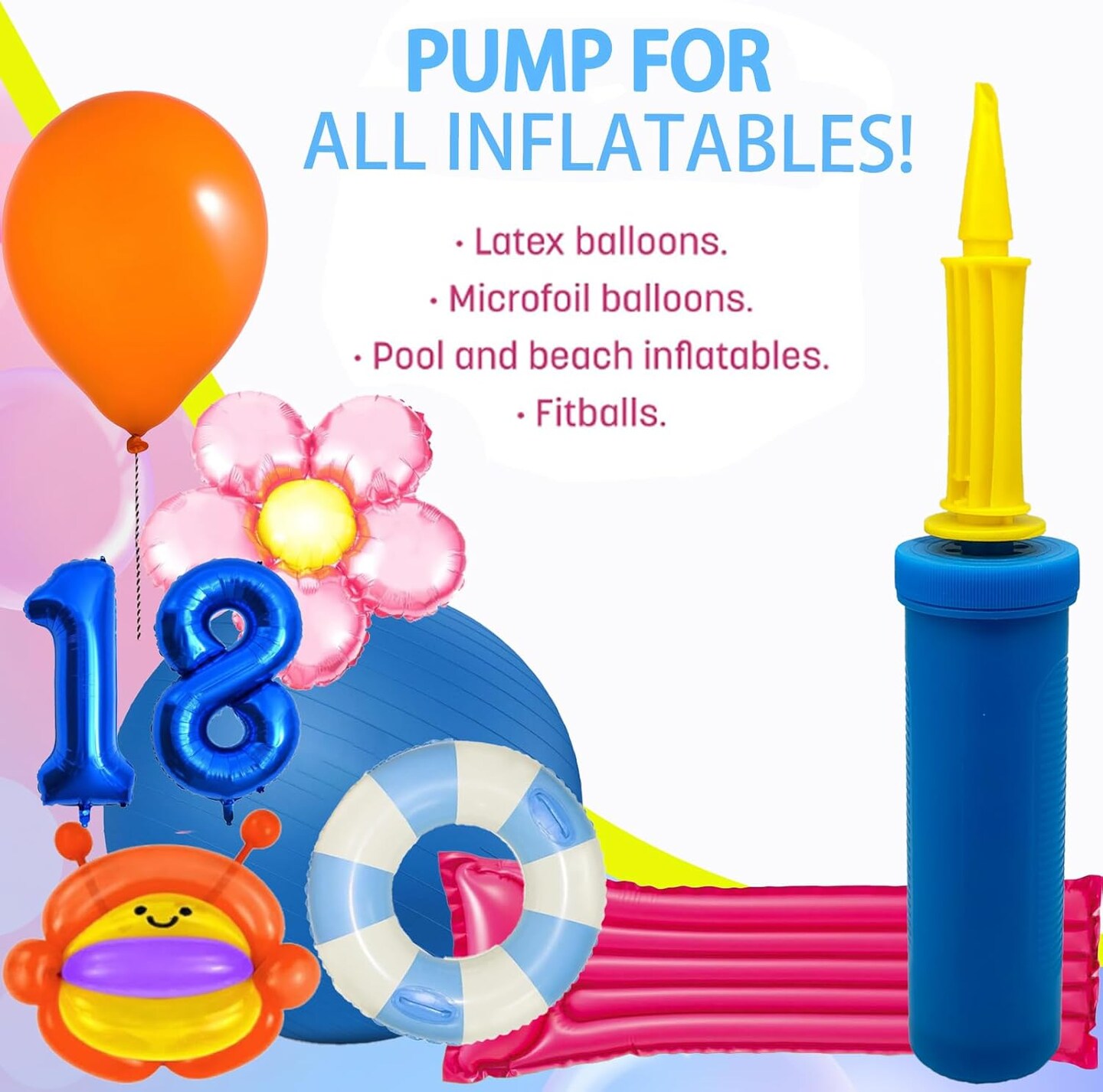 Balloon Hand Pump,Balloon Pump Hand Two-Way Dual Action,Air Pump for Balloons for Birthday Party Decorations, Portable Hand Pump for Balloons. (Pack of 1)