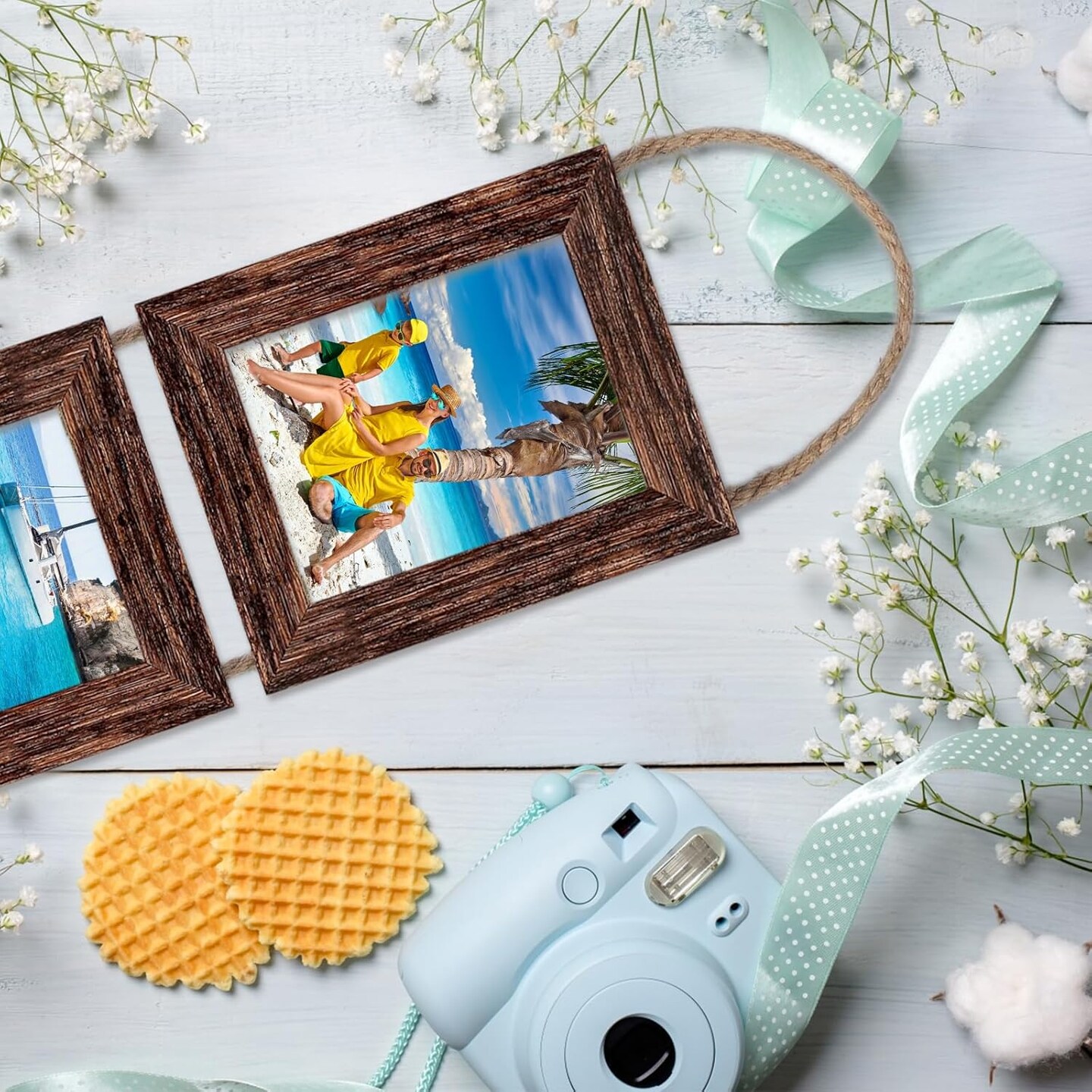 Picture Frames, 5x7 Picture Frame, Wall Hanging Picture Frames Collage with 3 Opening, Wall Decor Engineered Wood Frames (Brown)