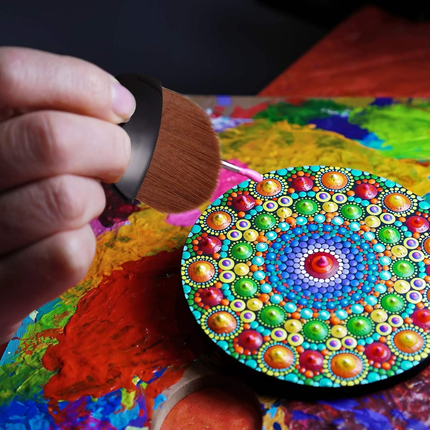 4 Pieces Brush Applicator Diamond Painting Brush Accessories Tools, Artist Drawing Flat Paintbrush for DIY Gesso, Varnishes, Oil Paint, Acrylic Painting, Watercolor(Black and Brown)