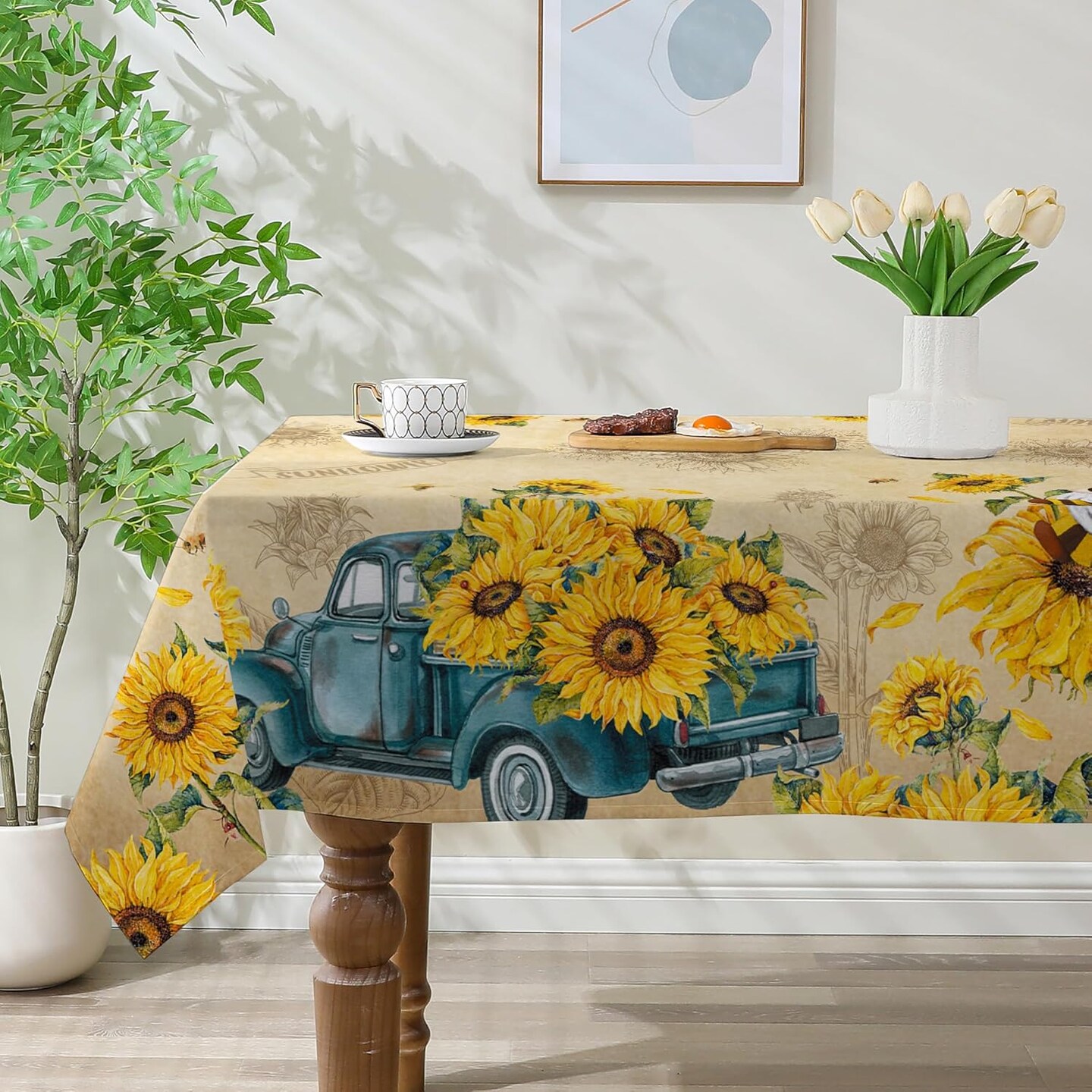 Sunflower Tablecloth 60x104 Inch Rectangle, Yellow Sunflower Decor for Home, Spring and Summer Table Cloth Rectangle Water Resistant for Table, Party Decorations