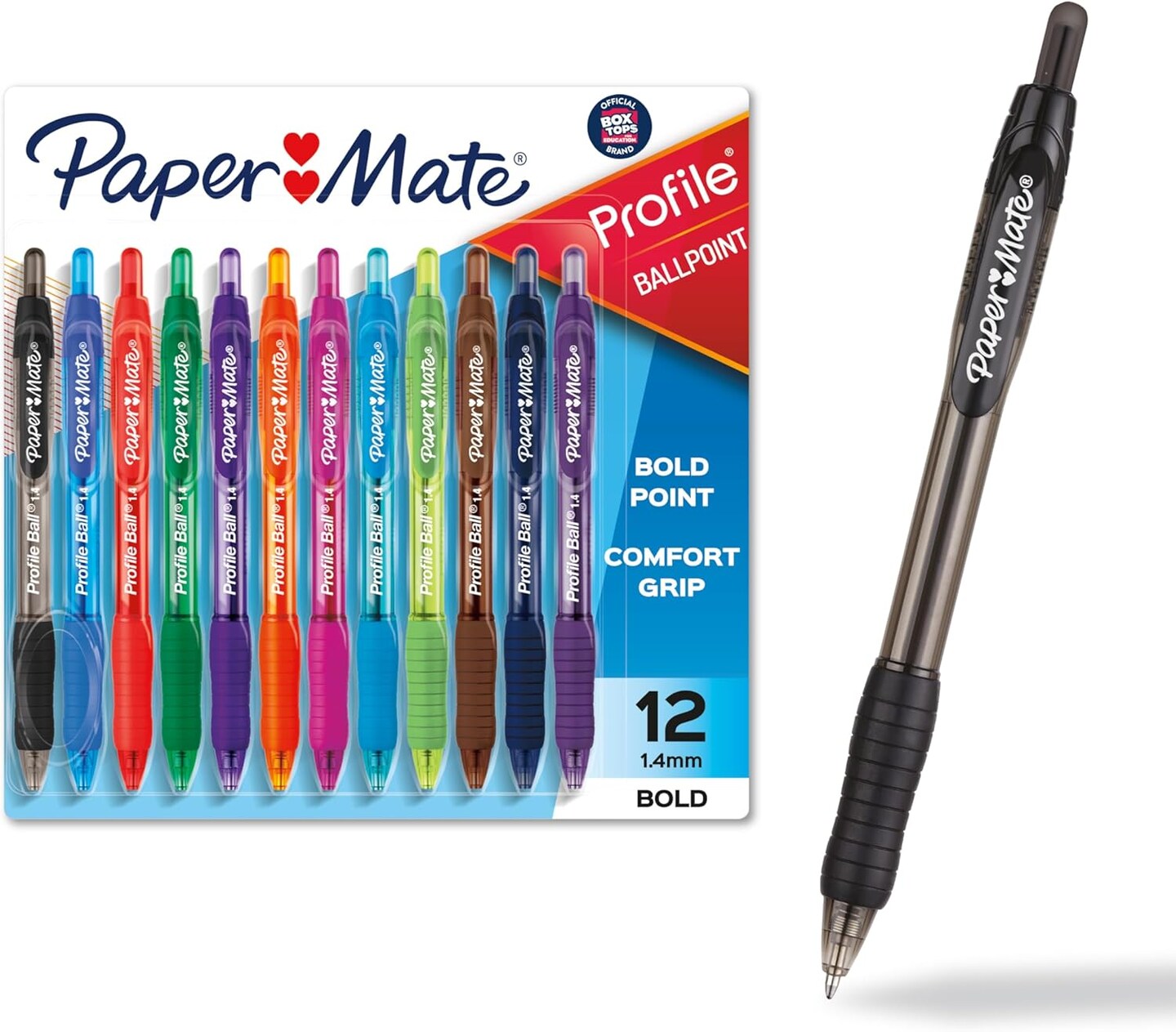 Profile Retractable Ballpoint Pens, Bold (1.4mm), Assorted Colors, 12 Count