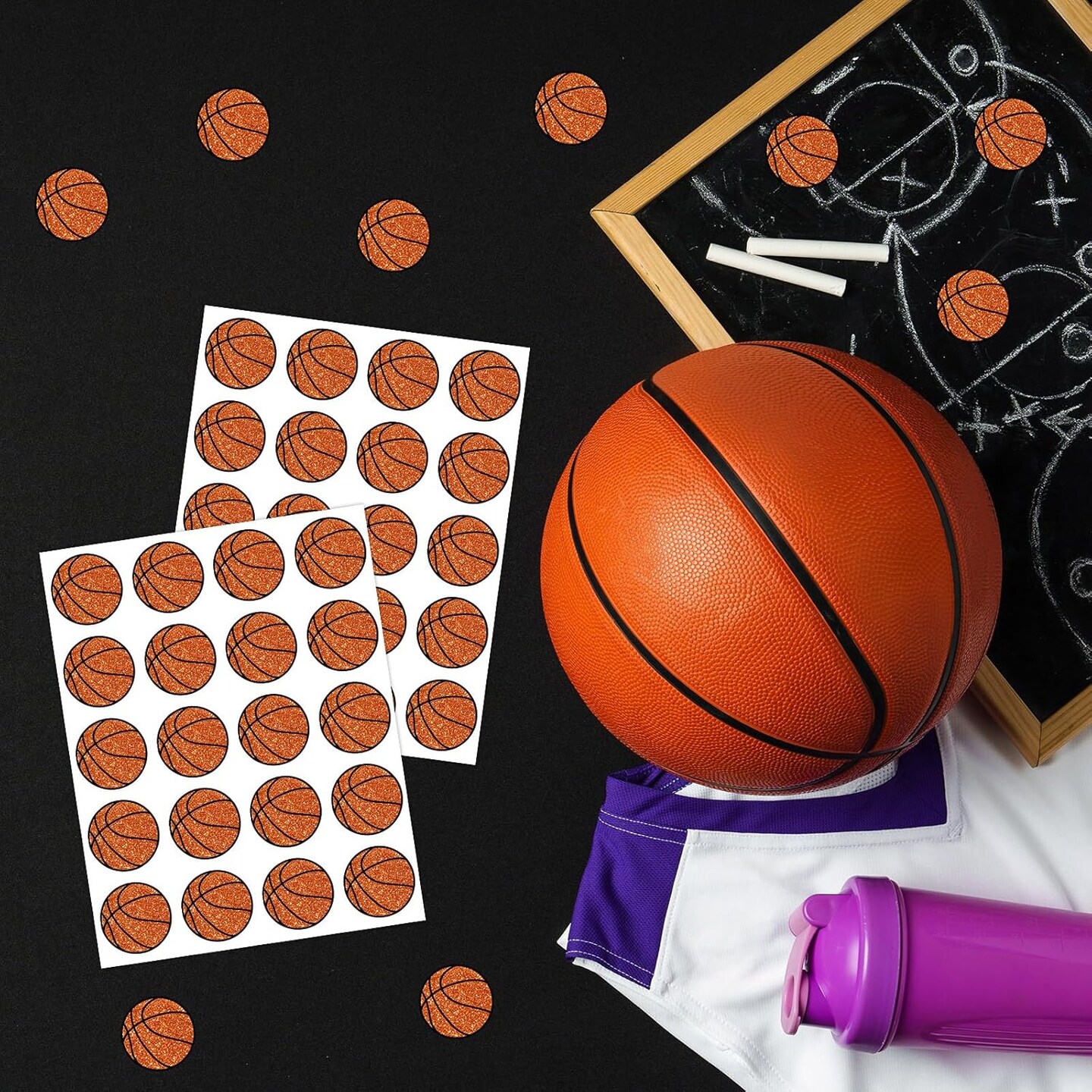 500Pcs Glitter Basketball Sticker Sport Paper Decal Self-Adhesive Sticker Label for Party Favor Envelope Scrapbook DIY Supplies, 1.5 in