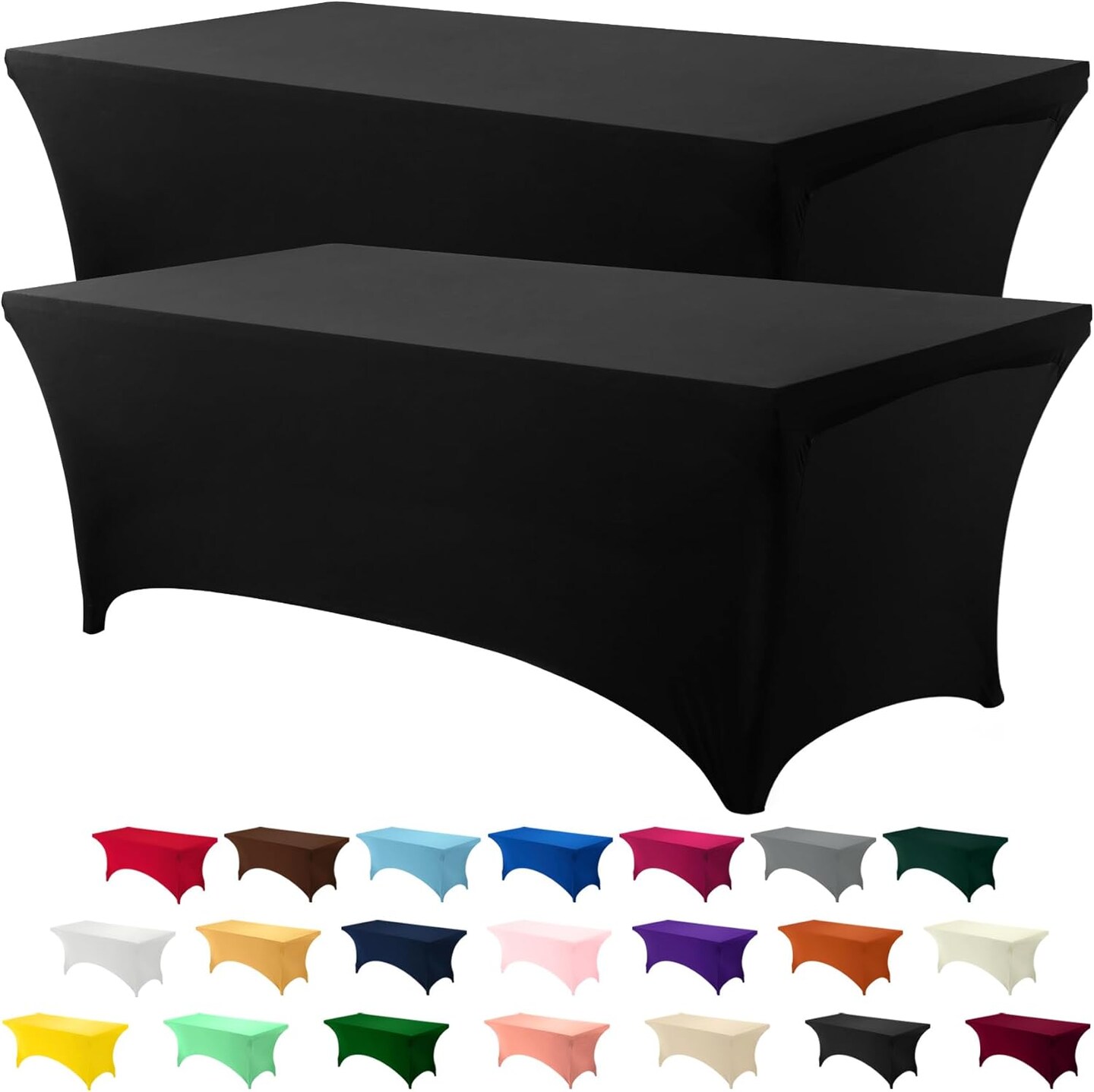 2-Pack 6FT Black Spandex Tablecloth 72x30x30in – Stretch, Fitted, Washable, Wrinkle-Resistant for Weddings & Parties