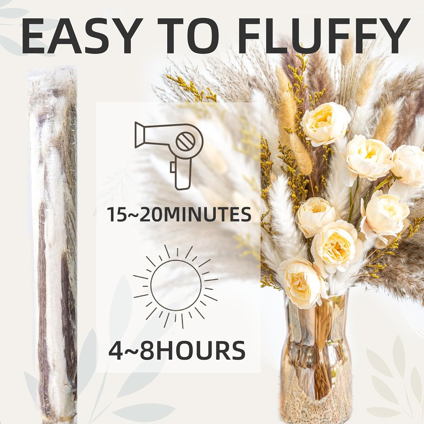 Pampas Grass Decor,Dried Pampas Grass Mix Bouquet | Dried Flowers Bouquet for Wedding Boho Flowers Home Table Decor Desk Decor, Rustic Farmhouse Decor Boho Flowers Home Table Decor (White&#x26;Beige)