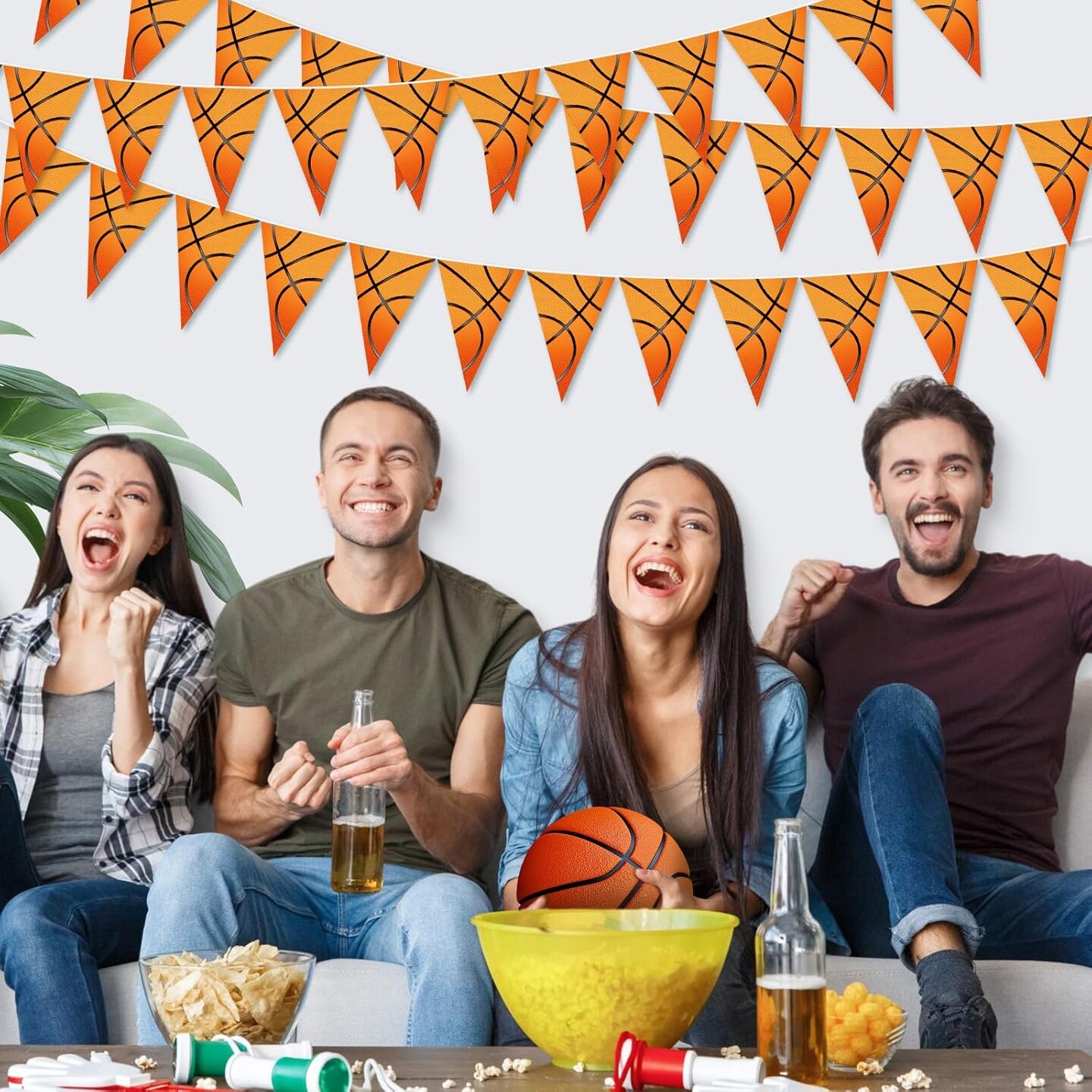 5 Pack Basketball Flags Banner Sports Party Decorations Basketball Championship Pennants Hanging Decor Themed Triangle Flags Sports Game Garland for Birthday Party Supplies