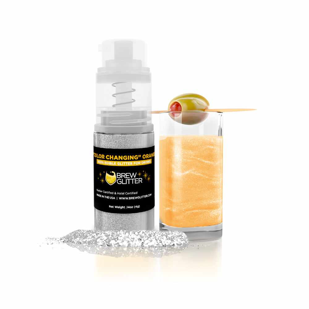 Brew Glitter - Orange Color Changing Edible Drink Glitter (4g, Mini Spray Pump) for Beer, Cocktails and Beverages