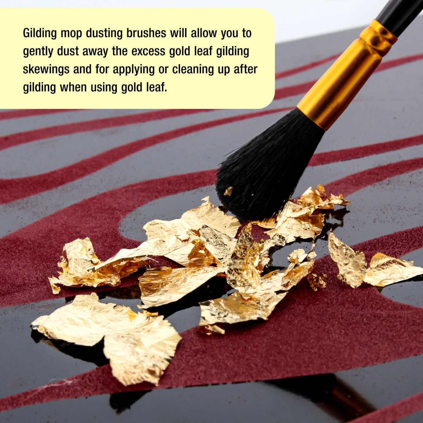 Guilders Mop Dusting Brush, Set of 3, Sizes 2, 4 &#x26; 6 - Professional Grade Black Goat Hair Oval Shaped Brushes with Wooden Handles - Dust Away Gold Leaf Guilding, Sign Lettering