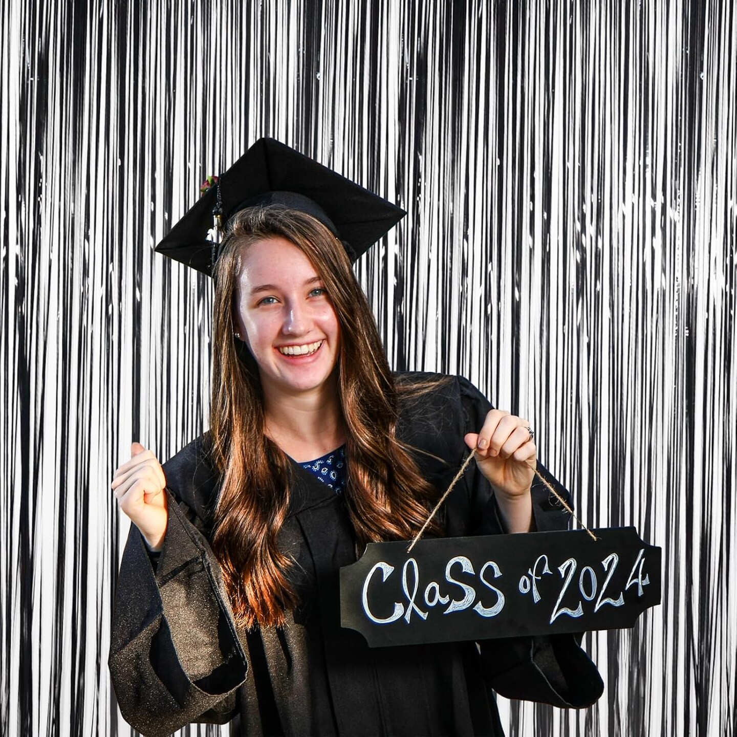 Black [Tinsel] Foil Fringe [Curtain] s, Melsan 3.2 x 8 ft Streamer Backdrop for Birthday, Graduation, Fiesta, Halloween [Party] Decor - Pack of 2