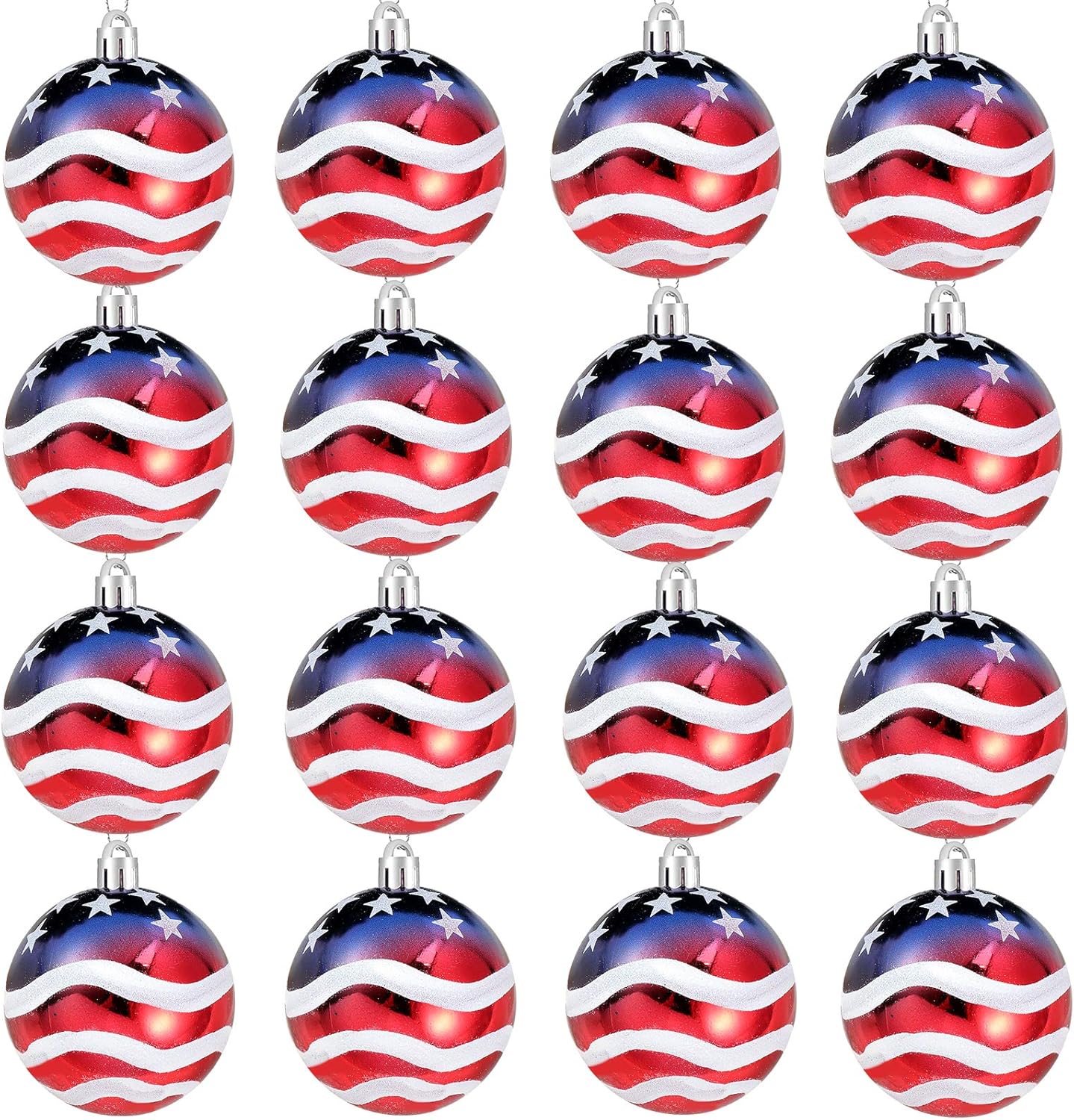 16 Pcs Independence Day Ball Ornament - 4th of July Patriotic Hanging Ball Decoration American Flag Ornament for Independence Day, Christmas Tree, USA Themed Party Supplies