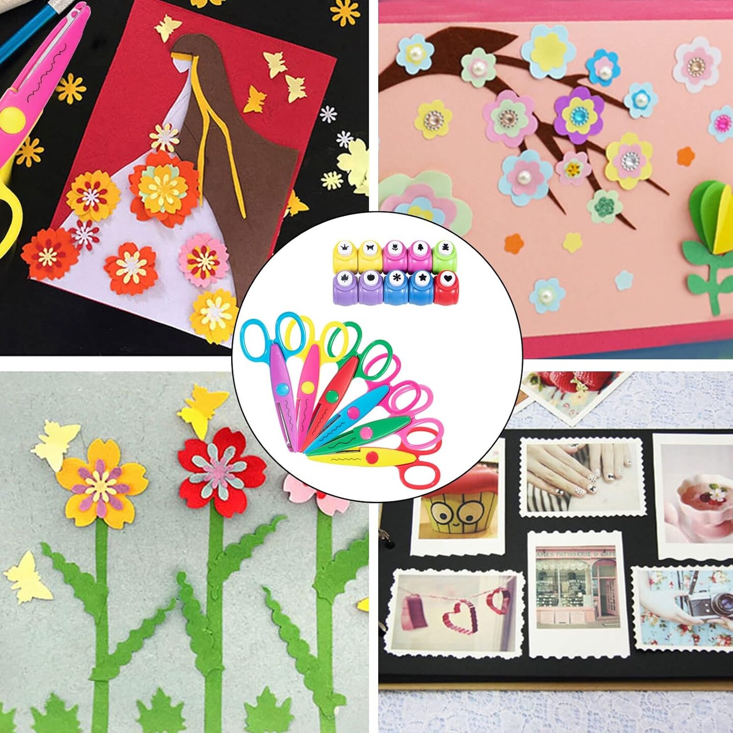 Craft Punch and Creative Scissors, 16pcs Craft Scissors Decorative Edge Set for School Kids Adults, Decorative Edge Scissors Perfect for Scrapbooking, Crafts, School Work, DIY Photos Album