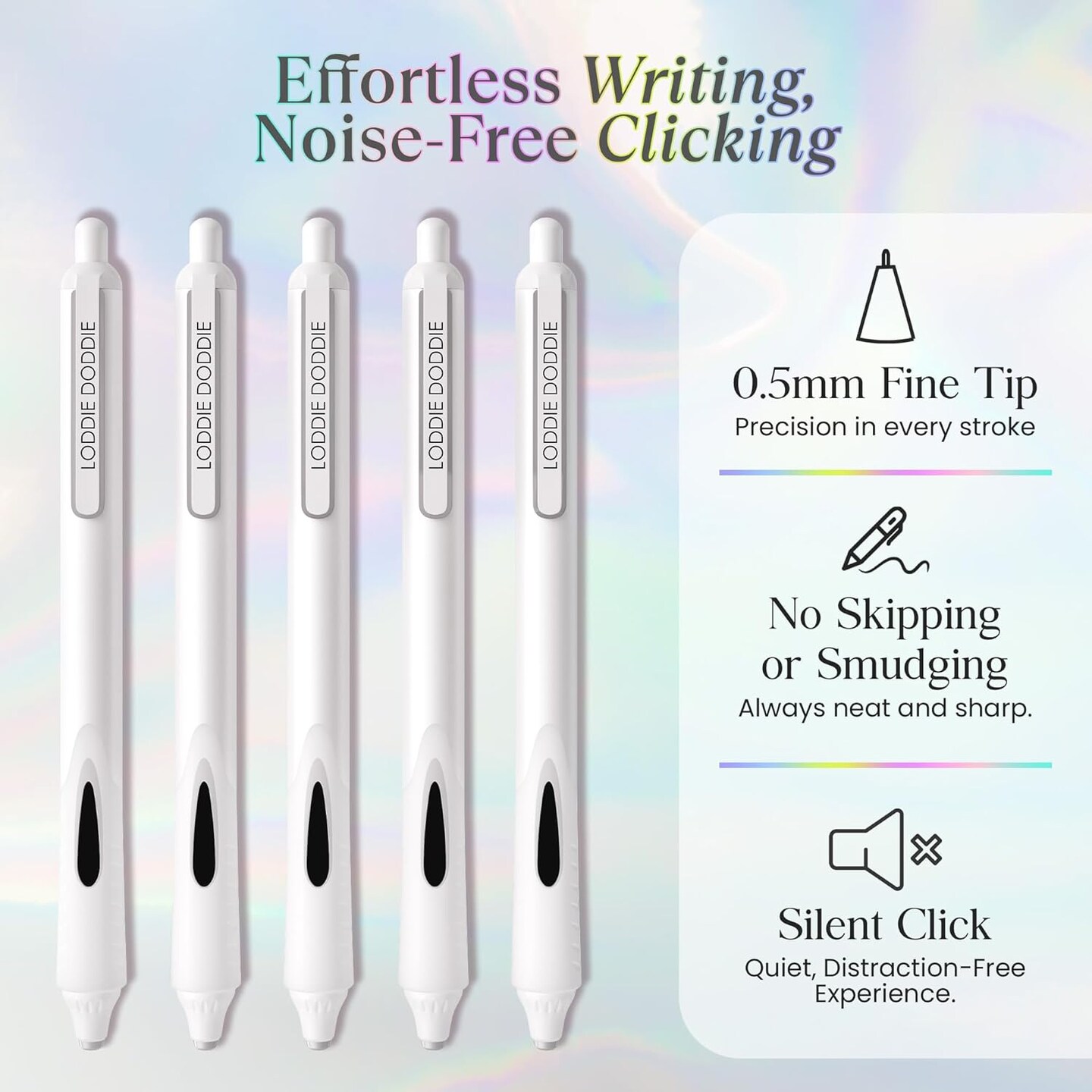 Retractable Gel Pens - 0.5mm Tip Gel Pens for Journaling, White Barrels, Silent Clicker, Smooth Writing, Quick-Dry Ink, Gel Pen Set
