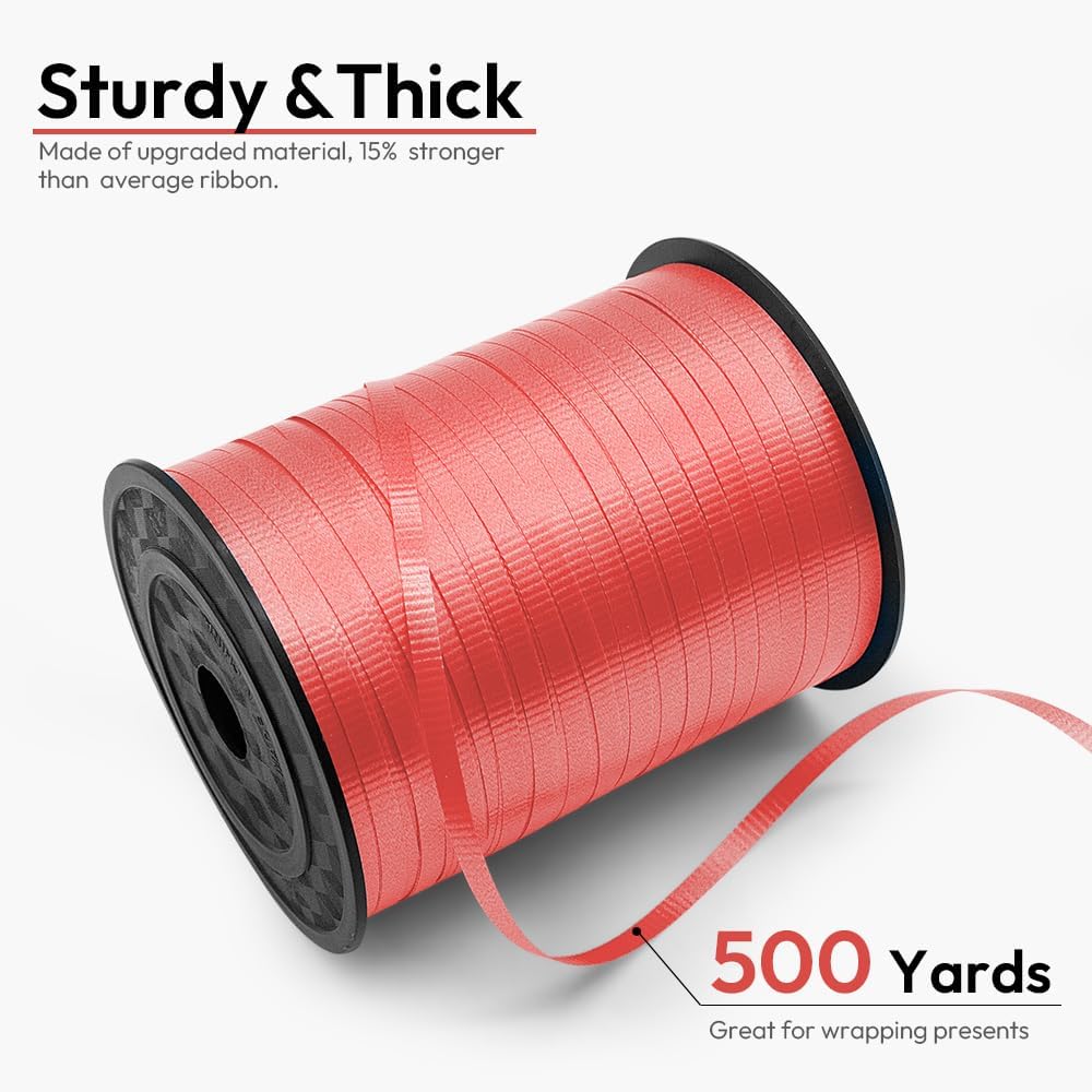 500 Yards Crimped Red Curling Ribbon – 3/16" Balloon String for Gifts & Party Decor