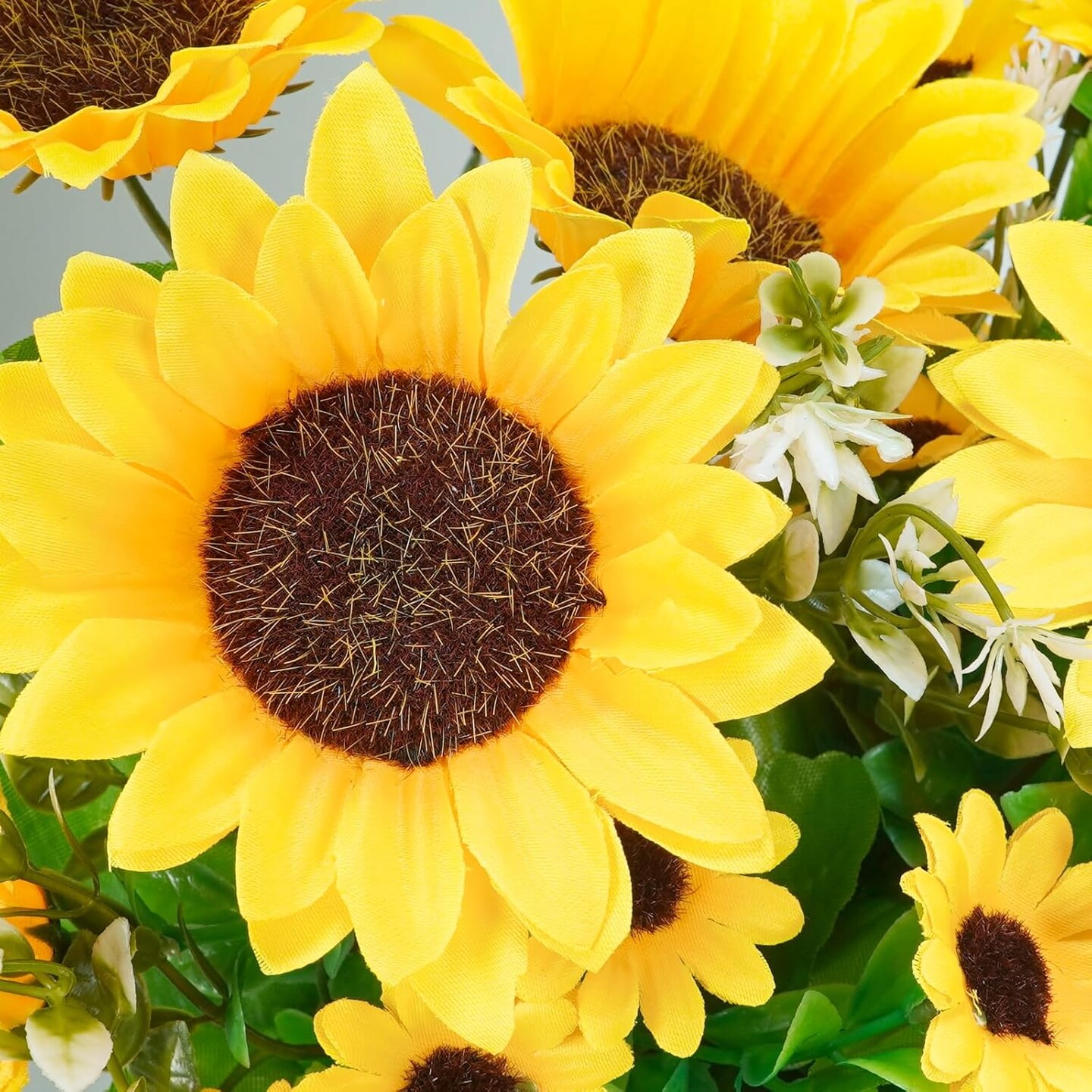 11&#x22; Rustic Sunflowers Arrangement Artificial Sunflower Bouquets in Rectangular Wooden Planter Yellow Sunflowers Summer Floral Centerpiece for Gift Farmhouse Country Kitchen Mantel Table D&#xE9;cor