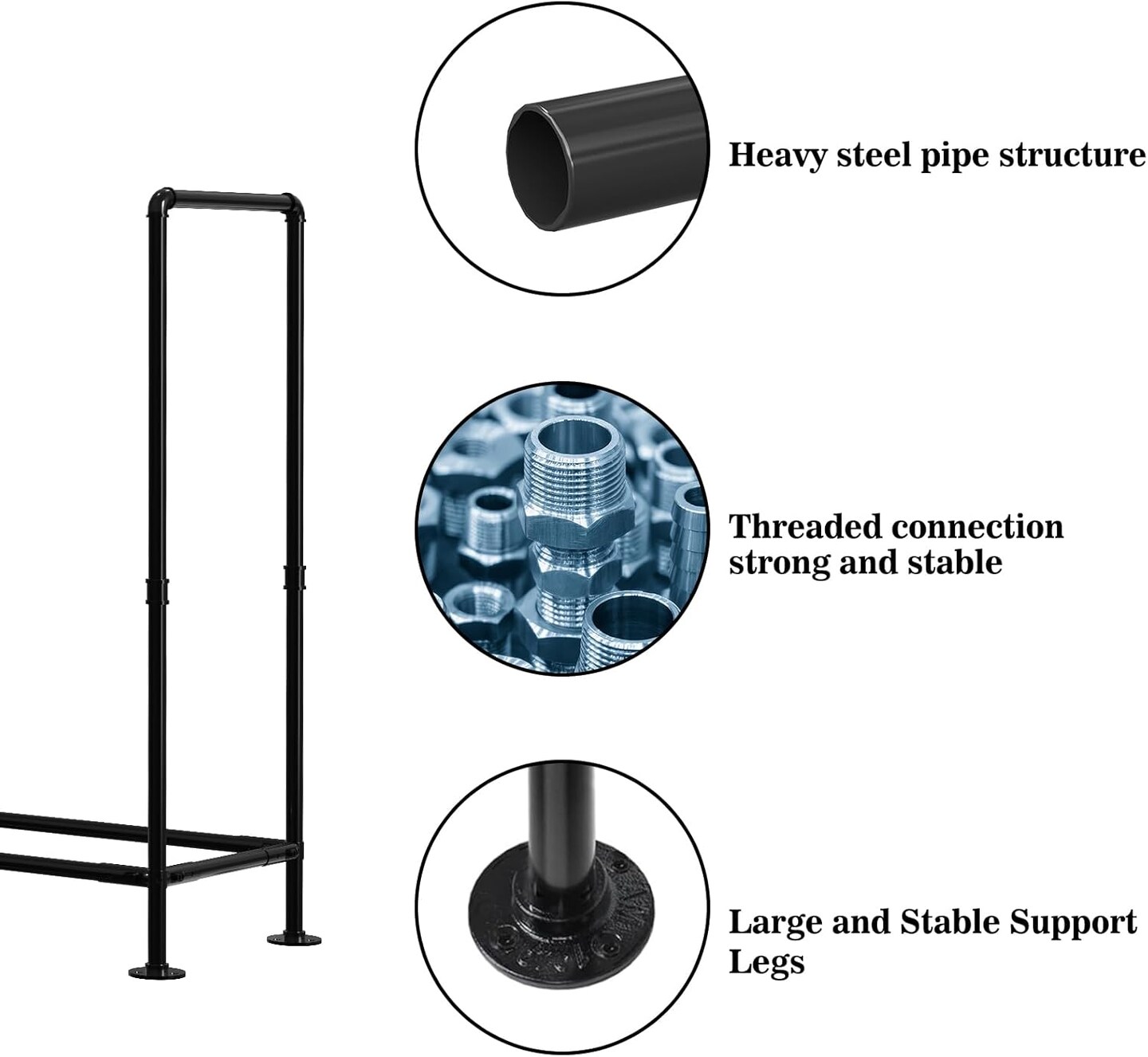 4ft Adjustable Outdoor Firewood Rack &#x2013; Heavy-Duty Steel, 400lb Capacity, Black Powder-Coated Firewood Holder for Garages, Gardens, Farms, and Bonfires