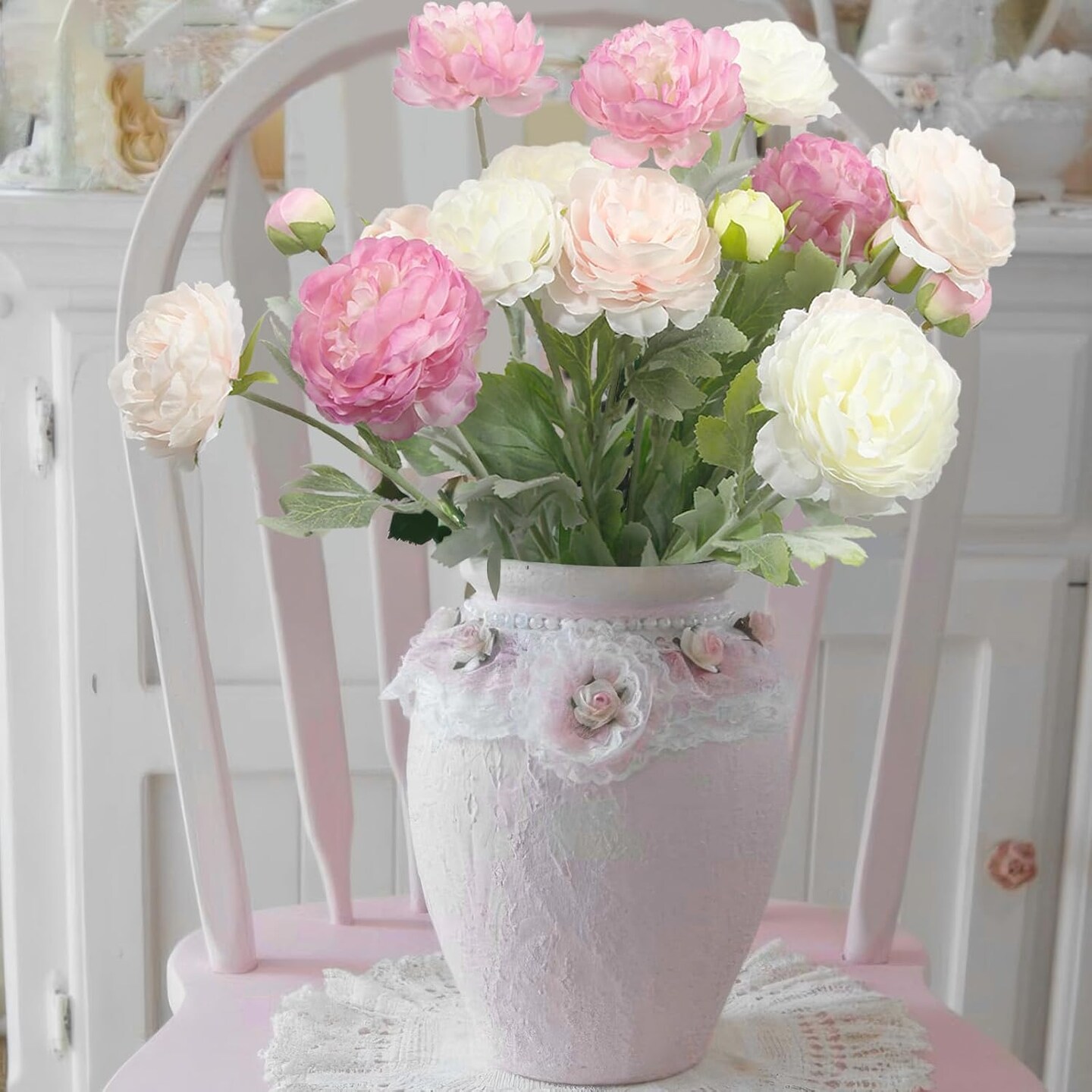 6 Pcs Summer Tabletop Floral Arrangements Artificial Flowers Silk Peony Rose Single Stem Peony Artificial Flowers Pink Faux Peony Bouquet Floral Arrangement
