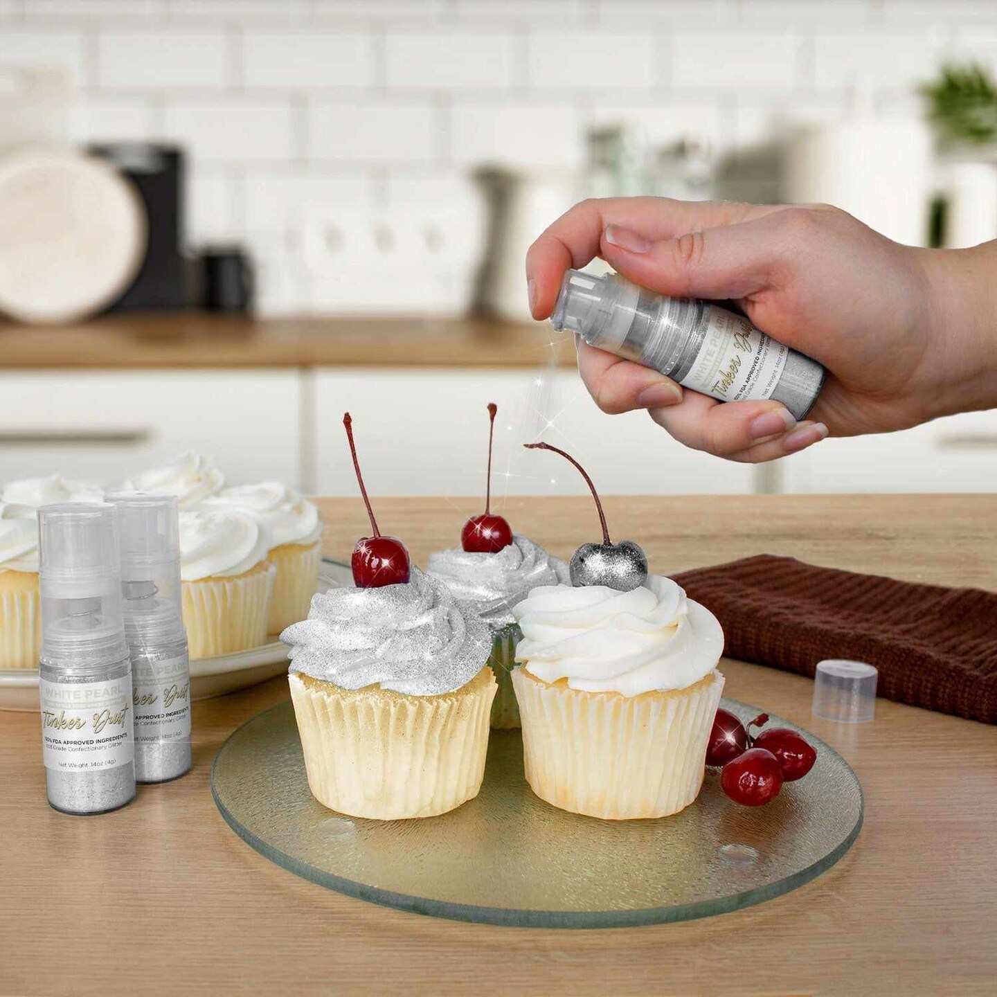 Bakell - White Pearl Tinker Dust Edible Glitter (25g, 1x Mini Spray Pump) for Food, Desserts, and Beverages!
