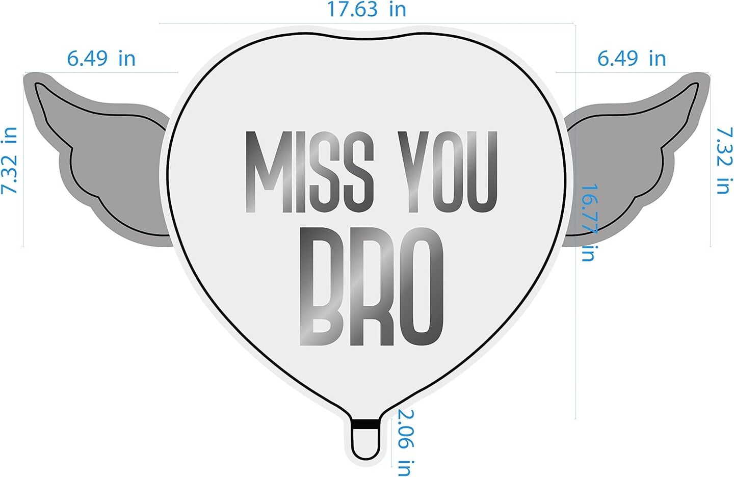 Miss You Bro, Balloons heart shaped with angel wings (Purple)