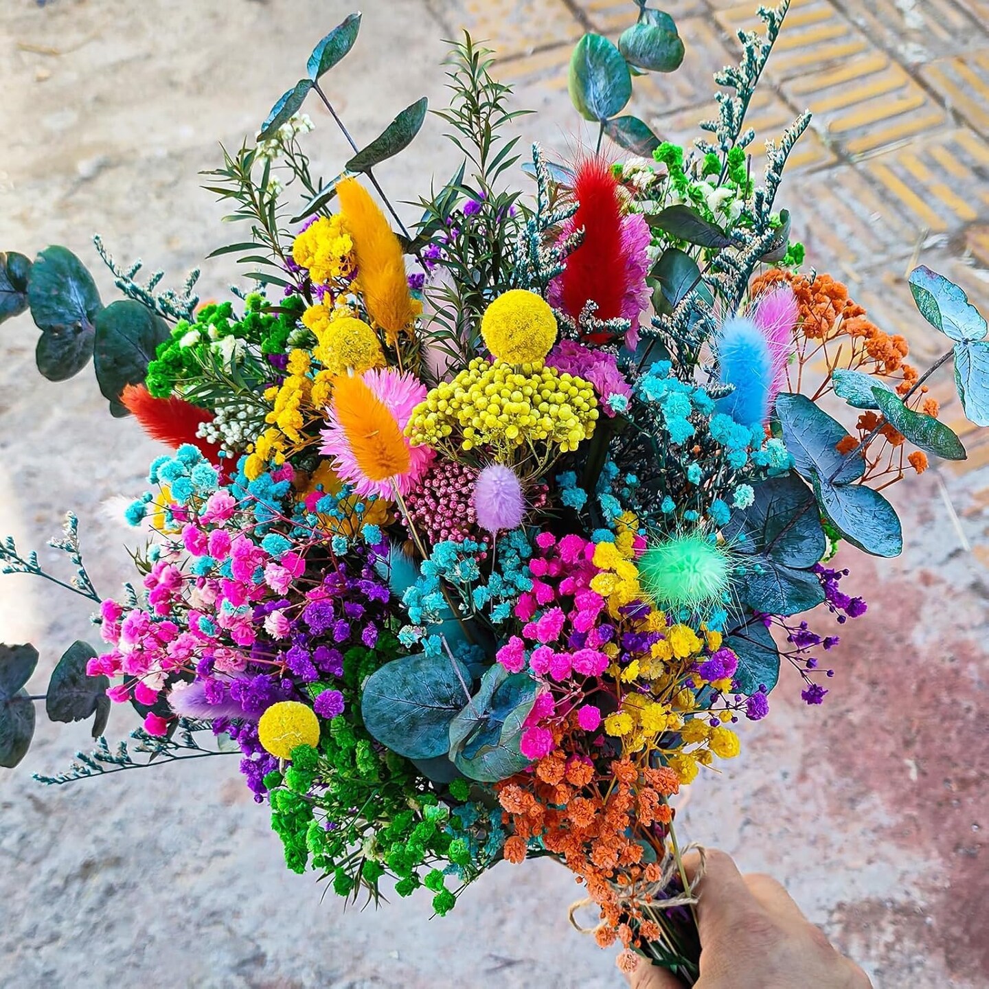 Wildflower Spring Flower Bouquet 100% Natural Dired Flower Colorful Babys Breath Daisy Dry Floral Arrangement for Vase, Home, Office Decor, Wedding Table Centerpiece, Farmhouse Rustic Decor