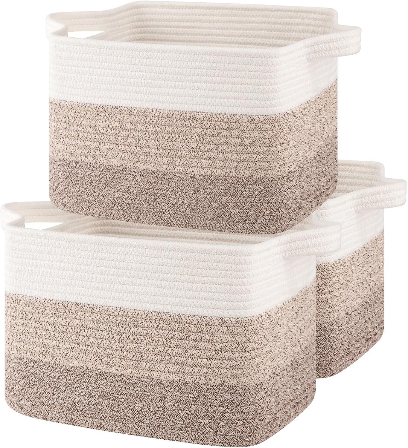 Summer basket Storage Baskets for Organizing, Woven Baskets for Shelves, Rectangle Decorative Organizer for Storage Clothes, Toy, Books, Towels Nursery Bins 3 Pack (Gradient Yellow)