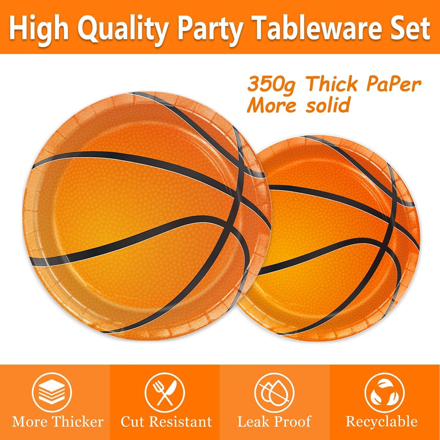 130 Pcs Basketball Party Supplies Basketball Party Decorations Plates Napkins Cups Forks Tablecloth Banner Hanging Swirl for Basketball Birthday Party Decorations, Serves 24