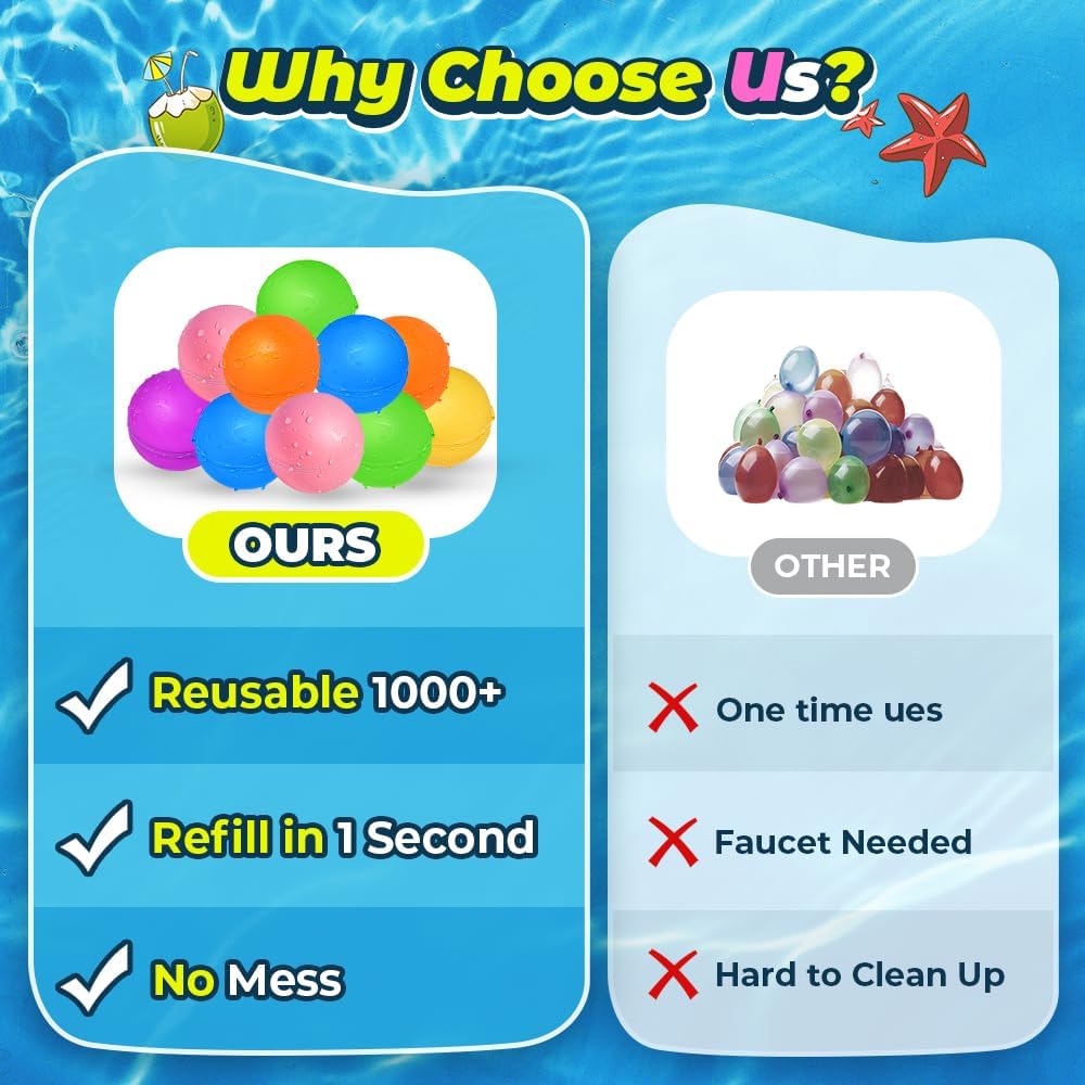 16Pcs Summer Reusable Water Balloons for Kids, Pool Beach Water Toys for Boys and Girls, Summer Toy for Outdoor Games