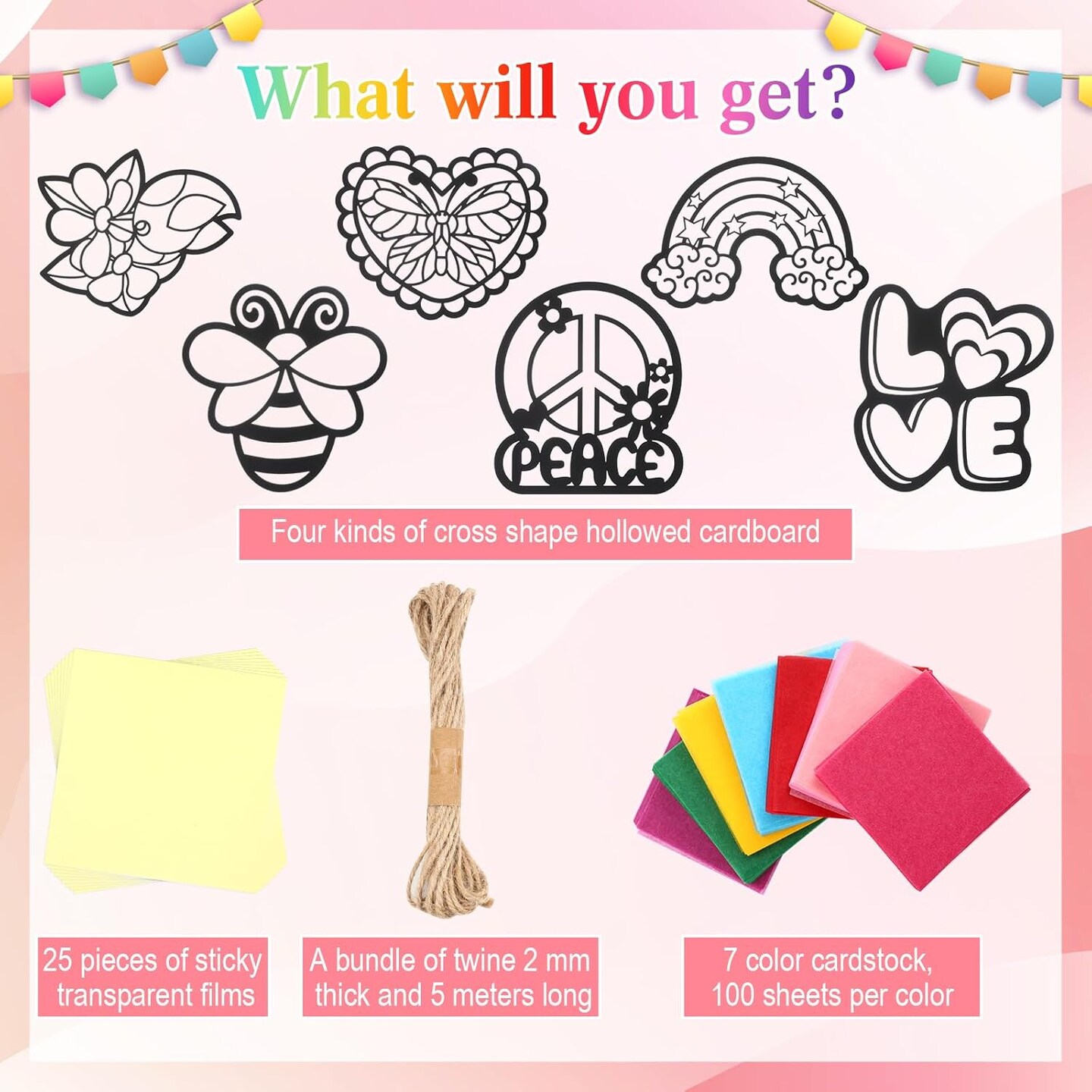 24 Pack DIY Suncatcher Paper Crafts Stained Glass Effect Paper Suncatchers, 700 Tissue Papers, Window Art Arts and Crafts for Party Favors Toys(Summer)