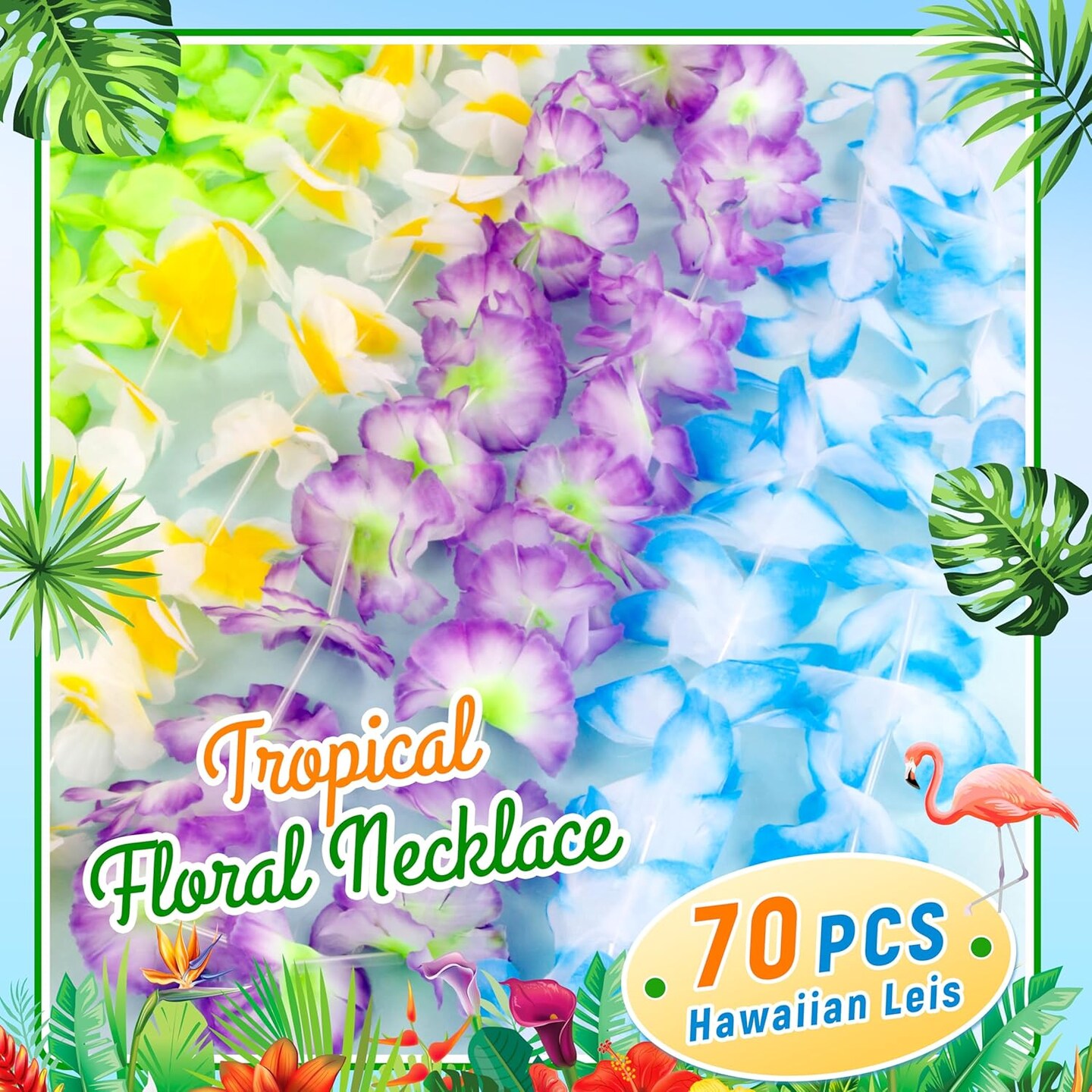 100 Count Hawaiian Lei Bulk, Tropical Luau Hawaii Theme Silk Flower Necklace Garland