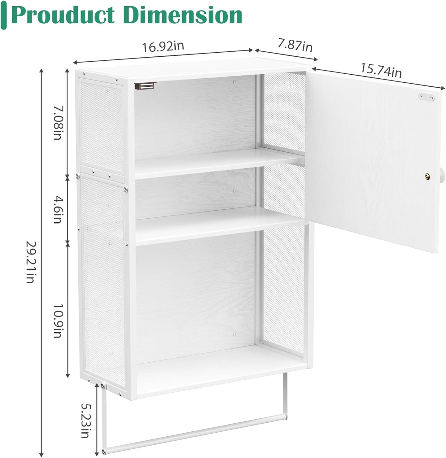 White Wall-Mounted 3-Tier Bathroom Cabinet with Towel Bar - Over Toilet Storage Shelf, Medicine Cabinet for Bathroom, Laundry, Bedroom, Kitchen (7.8&#x22;D x 16.9&#x22;W x 29.2&#x22;H)