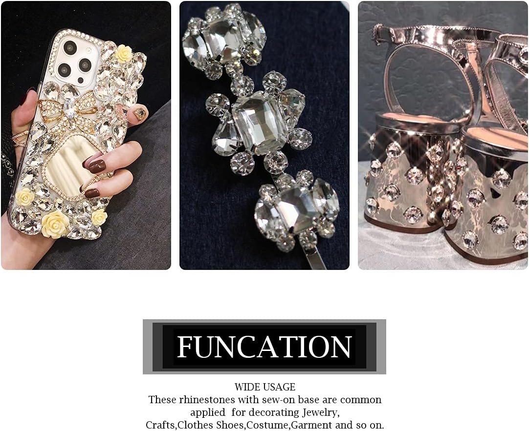 Sew on Rhinestones 100 PCS Mixed Shapes Glass Rhinestones Sew on Crystal Gems Mental Flatback with Silver Claw for Jewelry Crafts Clothes Shoes Costume Garment Champagne