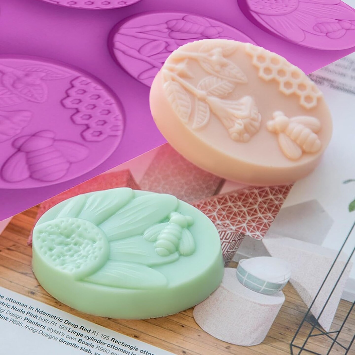 2PCS Oval Bee Silicone Soap Molds, 3D Honeycomb Shape Soap Molds, 6 Cavity Honeycomb Silicone Molds for Homemade Soaps, Beeswax, Resin, Bath Bomb, Cake, Chocolate, Bakeware (Purple)
