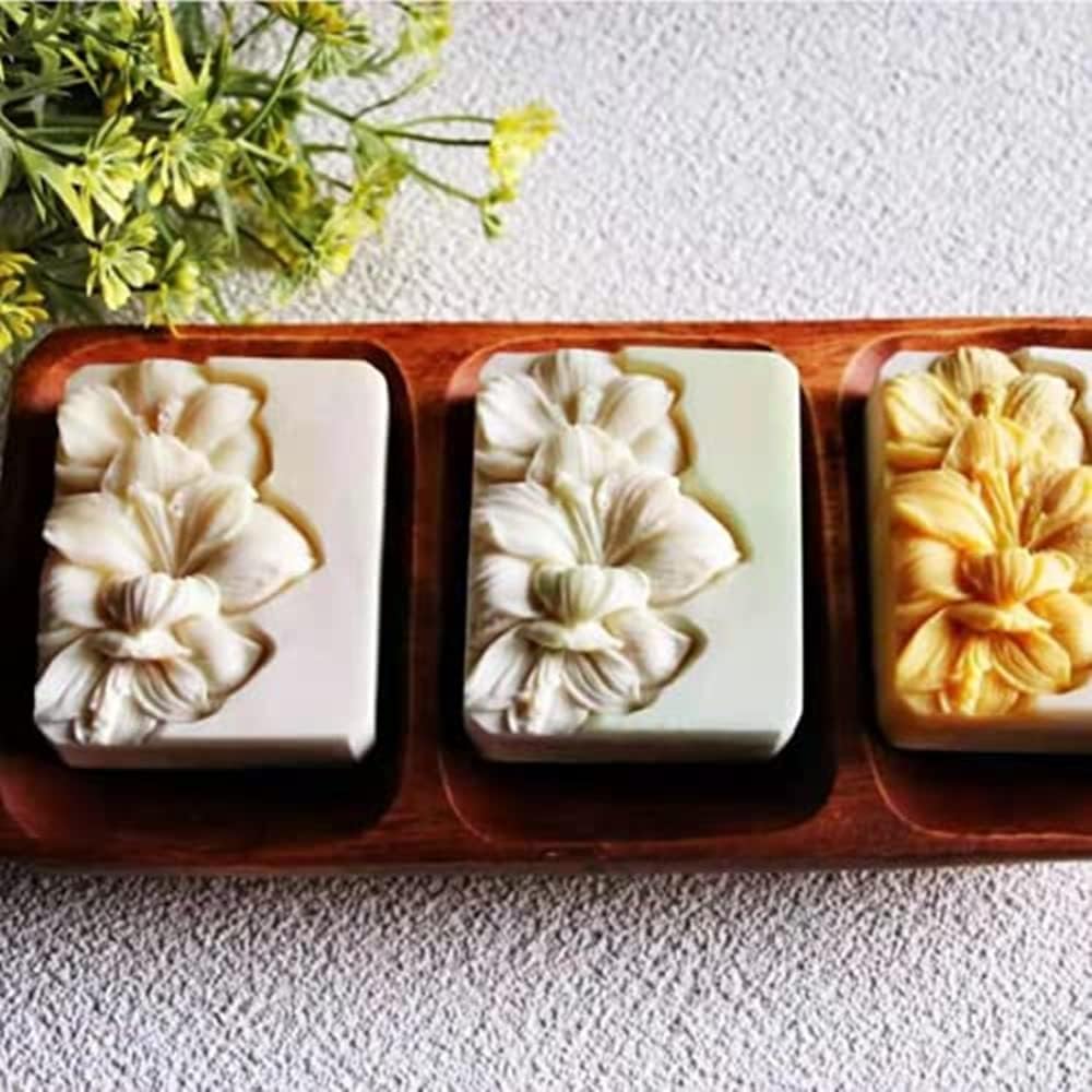 3 Holes Lily Flower Soap Mold Natural Soap Mould Handmade Silicone Molds for Soap Making DIY