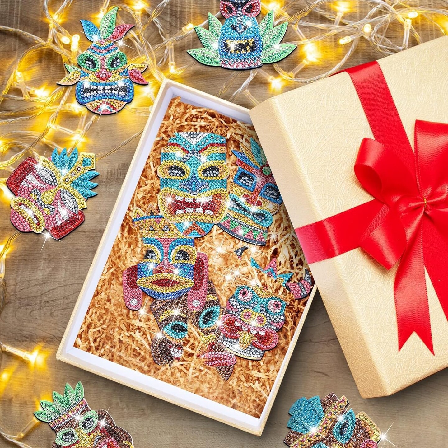 10 Pcs Summer Tiki Shaped Diamond Art Coasters Kits DIY Hawaii Diamond Dots Art Coasters with Holder Christmas Crafts