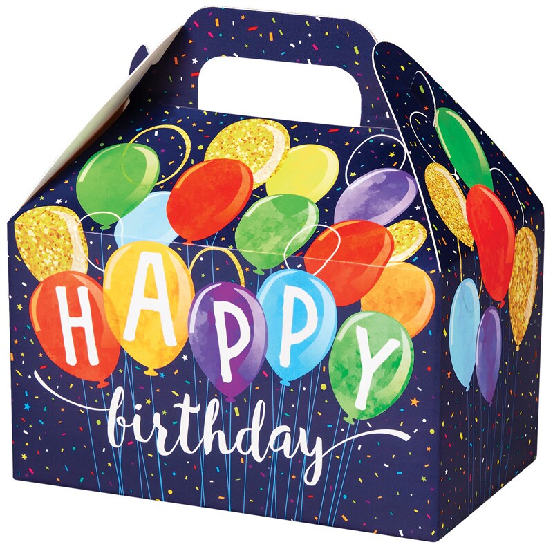 Pack/6: Happy Birthday Balloons Party Favor Gable Box - 6 x 3-3/4 x 3-1/2"