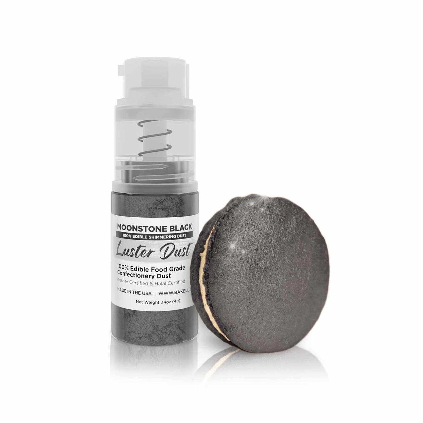 Bakell - Moonstone Black Luster Dust (4g, 1x Pump) Edible Vegan Dust & Paint for Baking, Desserts and Beverages