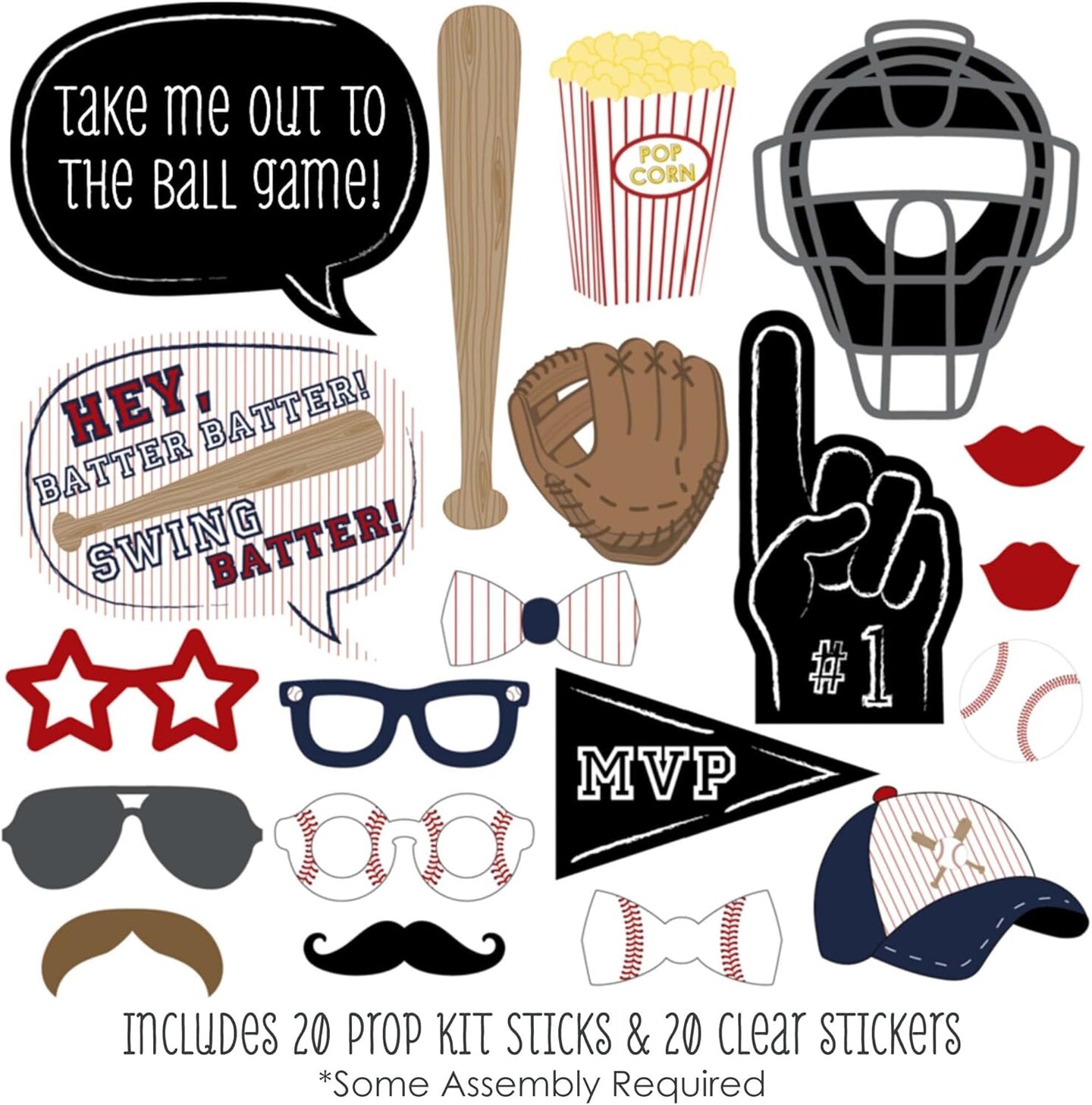 Batter Up - Baseball Photo Booth Props Kit 20 Count