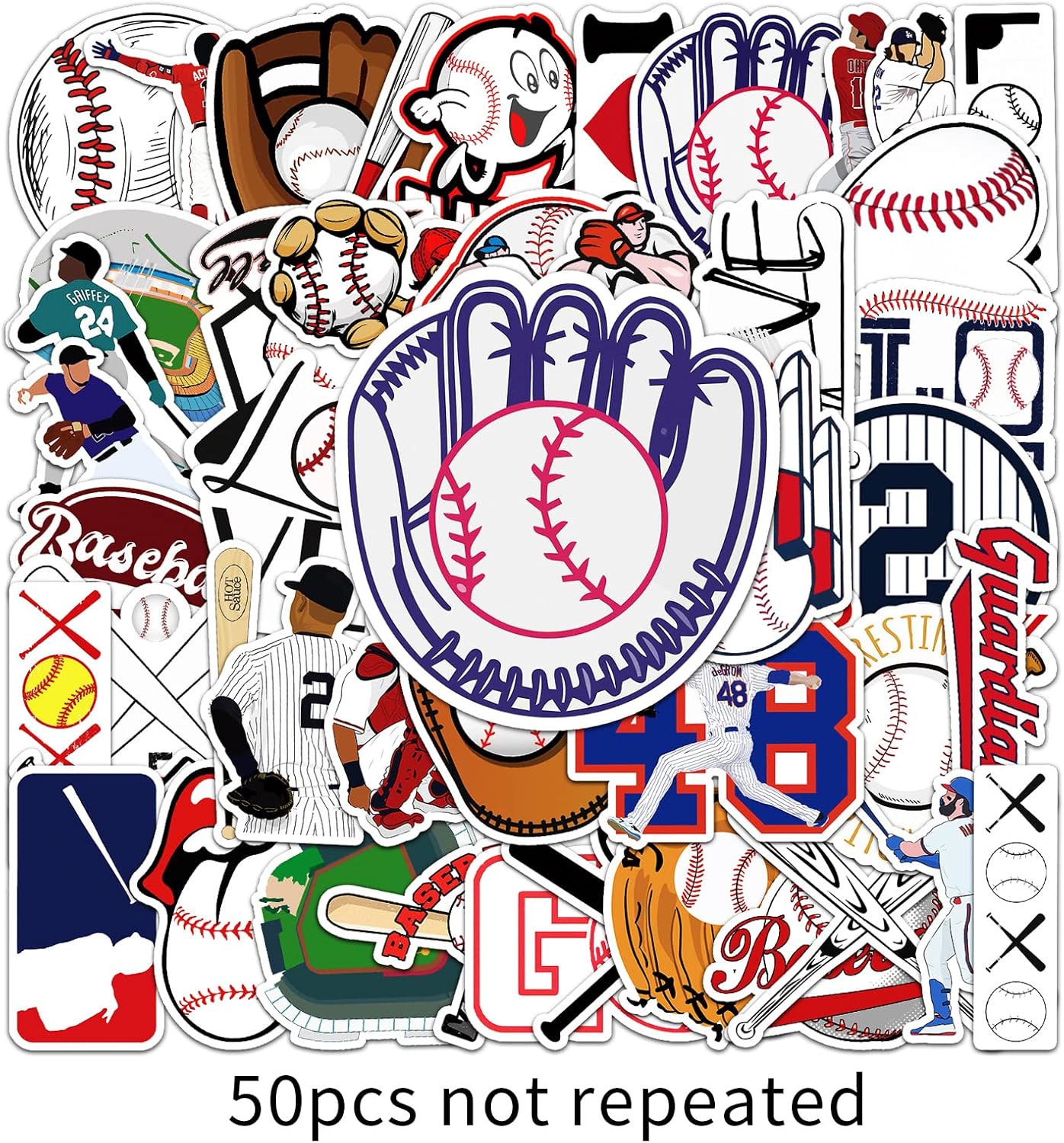 50pcs Baseball Stickers Sports Baseball Stickers for Water Bottles,Baseball Sticker,Baseball Helmet Stickers Gifts for Laptop, iPhone, Water Bottles, Computer, and Hydro Flask,DIY Decor for Bu