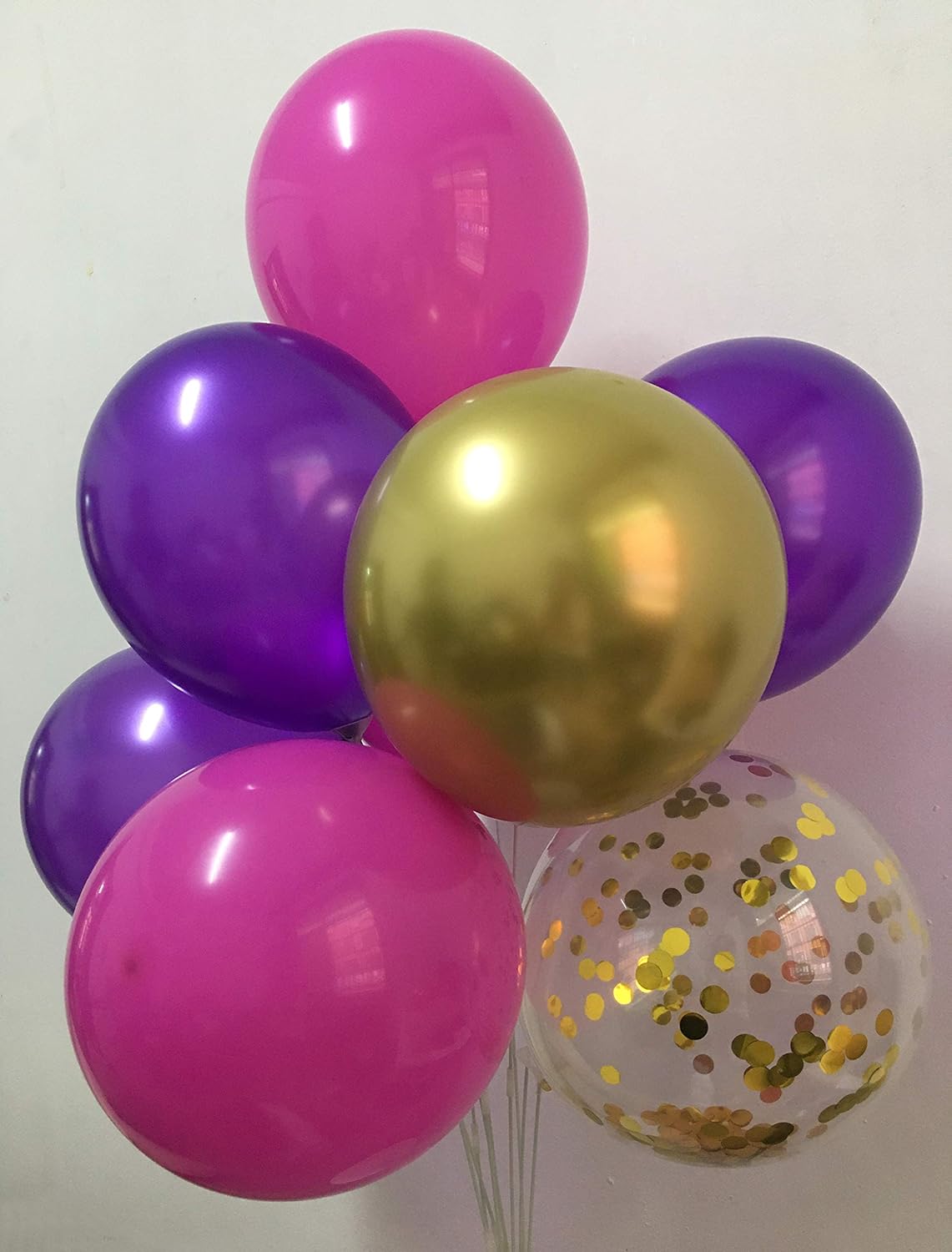 50-Pack 12-Inch Latex Balloons &#x2013; Purple, Fuchsia, Chrome Gold, Pink Confetti for Bachelorette, Baby Shower, Birthday, Graduation, and Anniversary Party Decorations