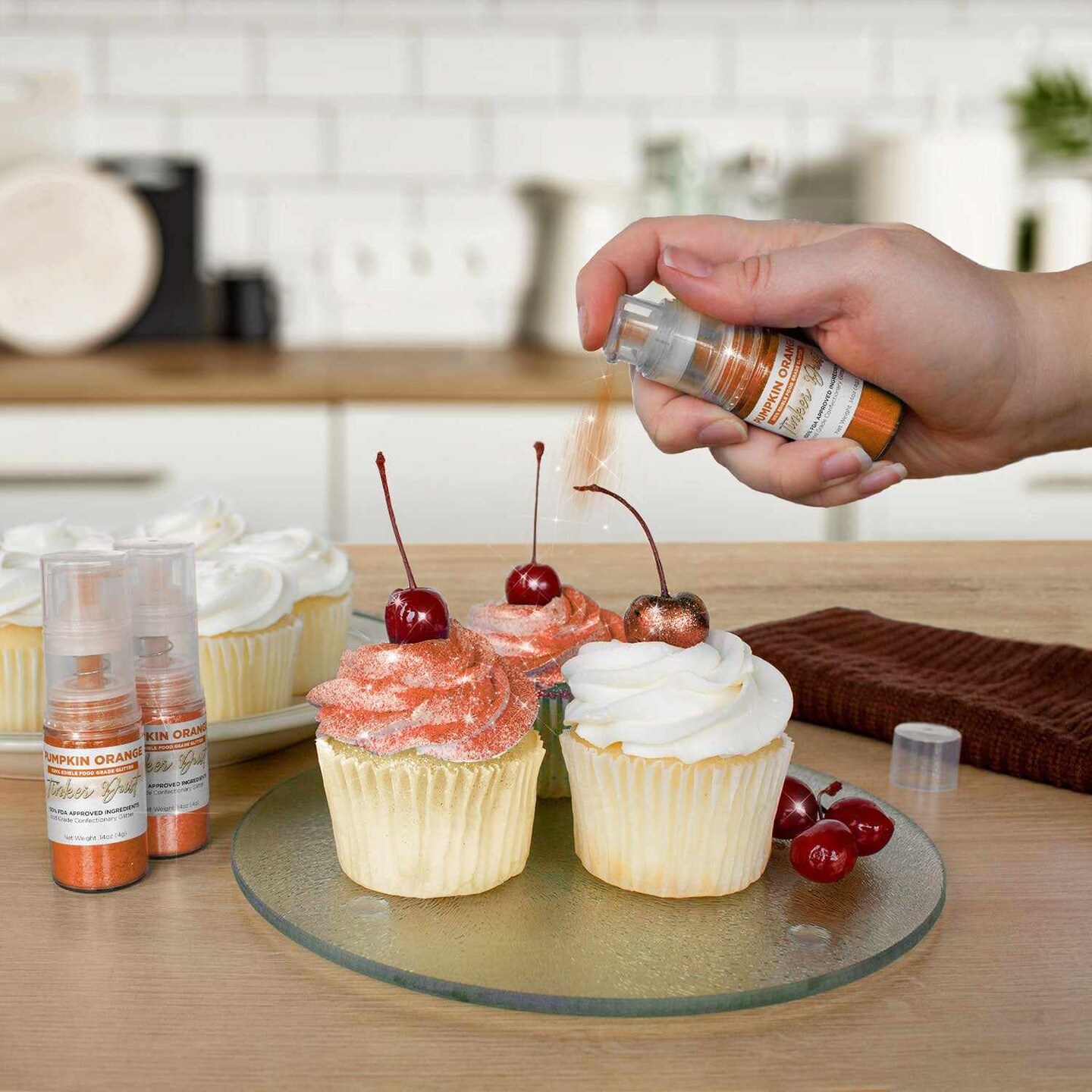 Bakell - Pumpkin Orange Tinker Dust Edible Glitter (25g, 1x Spray Pump) for Food, Desserts, and Beverages!