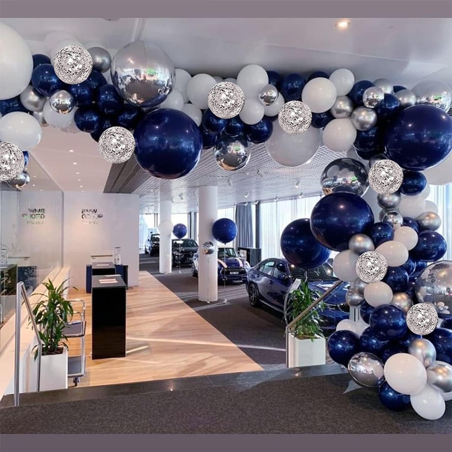 Navy Blue Silver Balloons Garland Kit, Navy Blue White Silver Confetti Balloons Arch Kit for Birthday Party Baby Shower Wedding Graduation Class