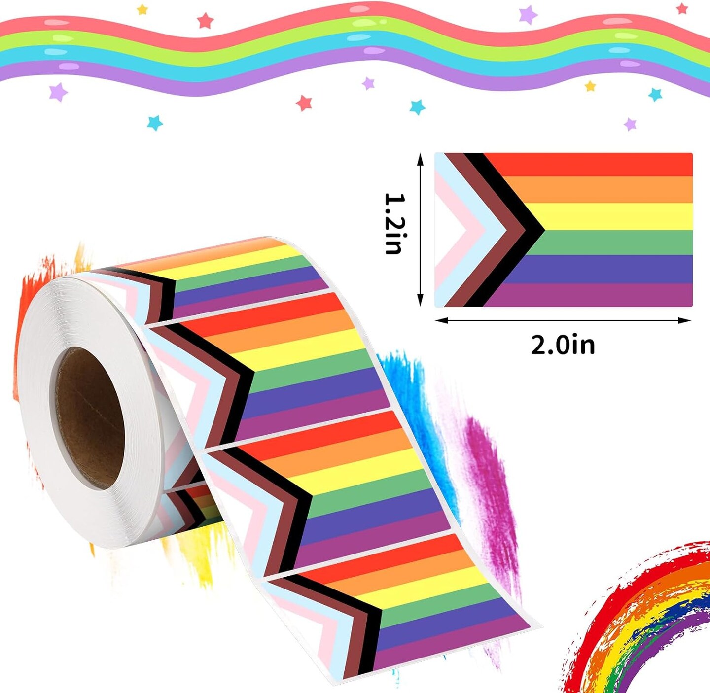 500 Pcs Pride Sticker Roll, 2 x 1.22 Inch Rainbow Flag Decal, LGBT Stickers, Progress Stickers Adhesive Label for LGBT Pride Stuff Accessories
