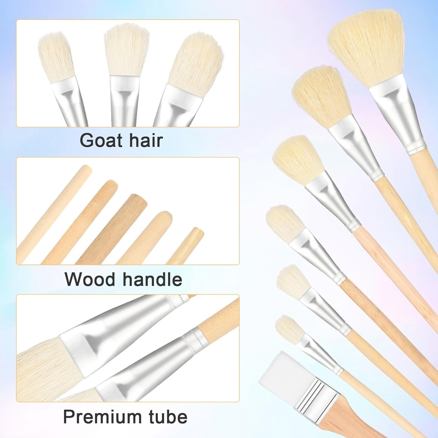 Mop Brush for Acrylic Painting, 7 Pieces Versatile Blending Brush Paint Brushes for Acrylic Painting Goat Hair Paint Brush Set for Acrylic Watercolor Oil Painting Face Body Art